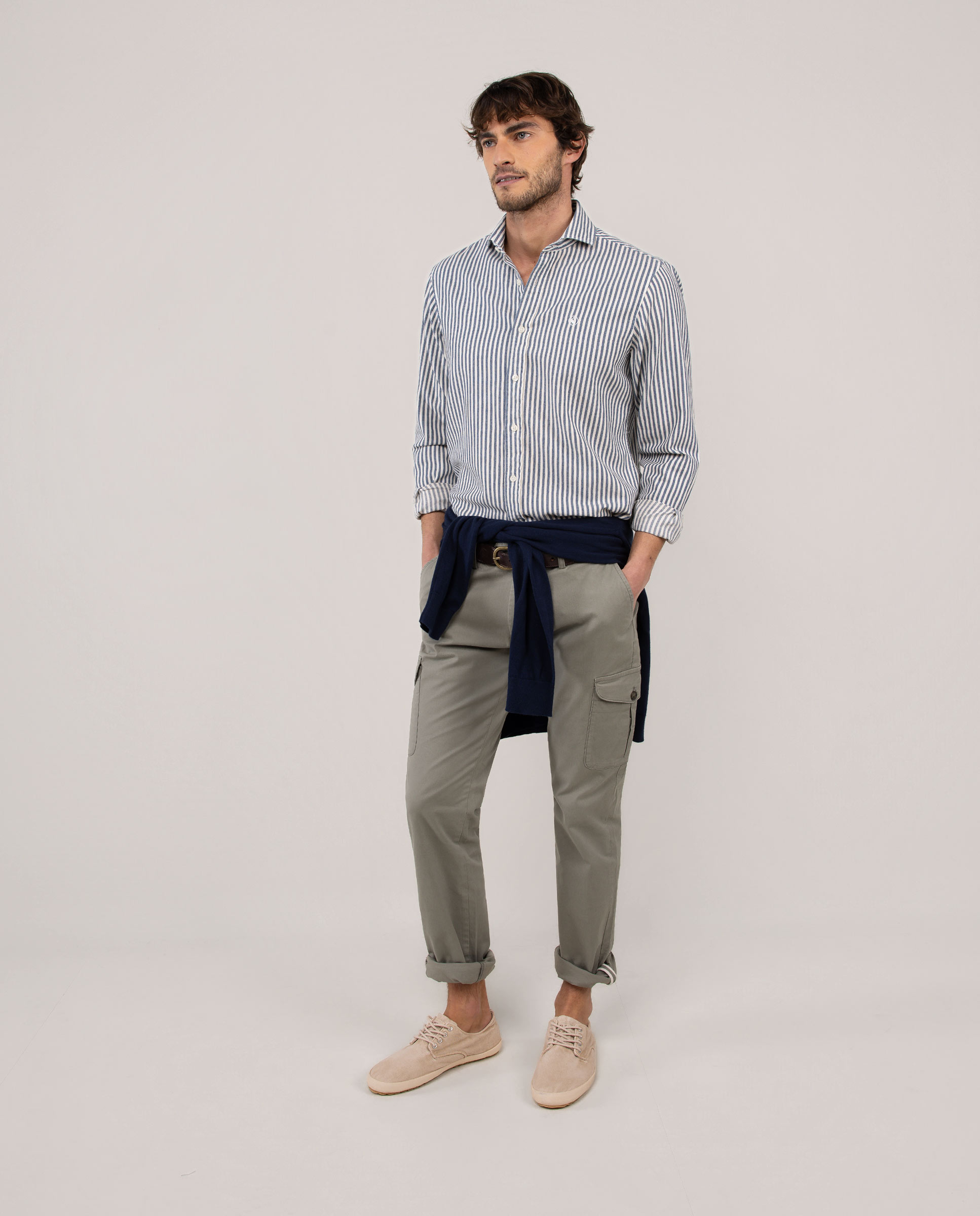 Camisa Denim Às Riscas Azul-2