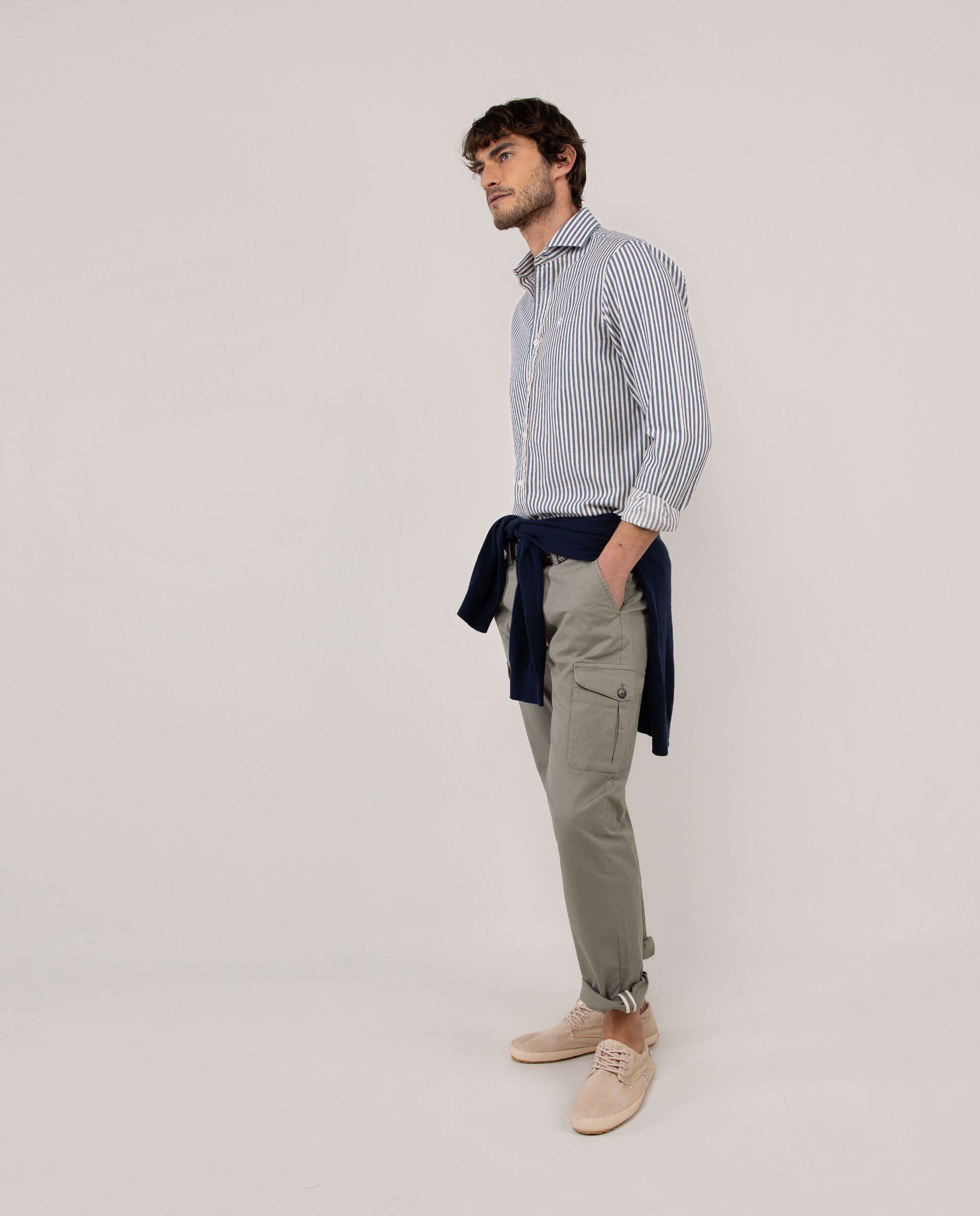Camisa Denim Às Riscas Azul-3