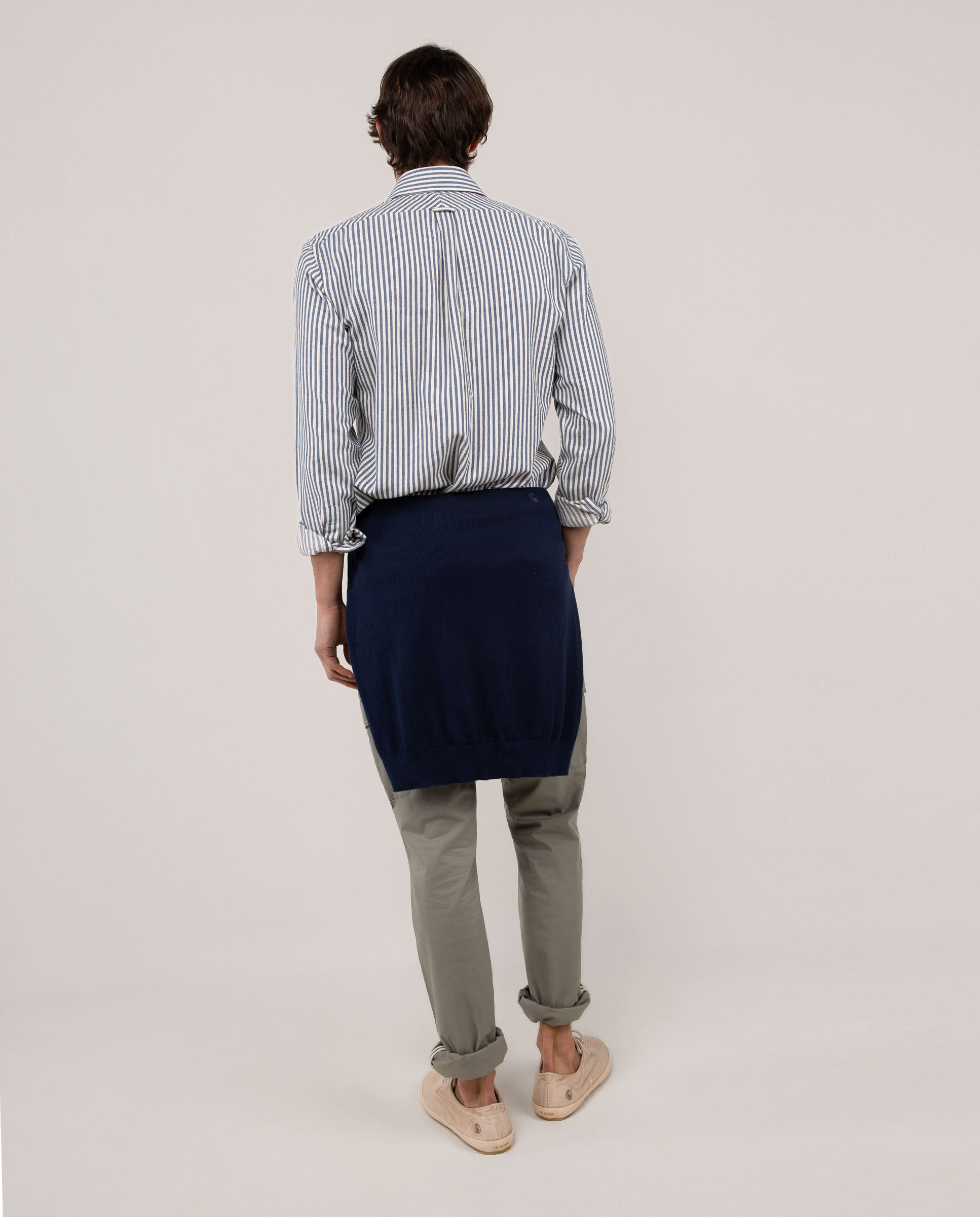 Camisa Denim Às Riscas Azul-4