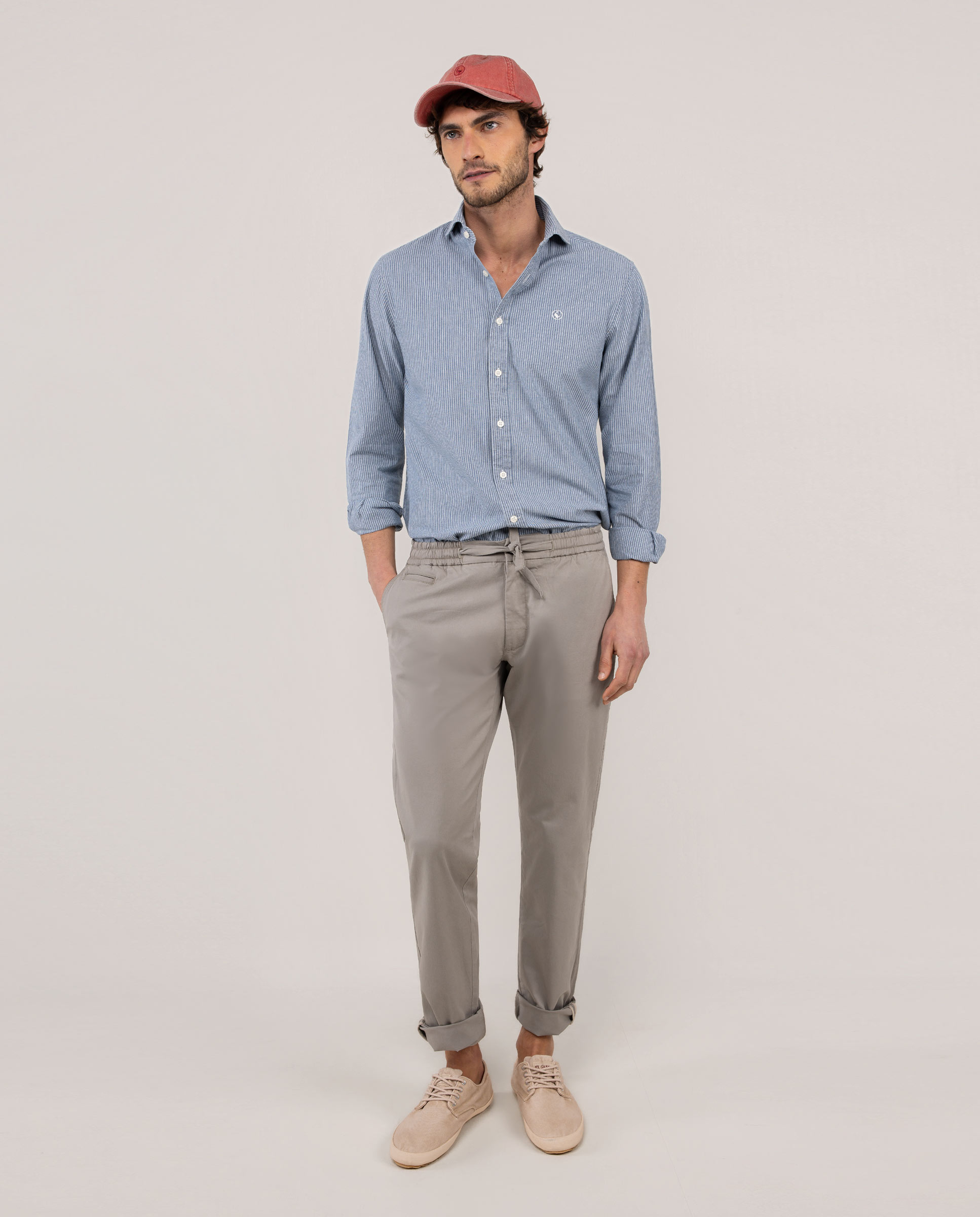 Camisa Denim Às Riscas Azul-2