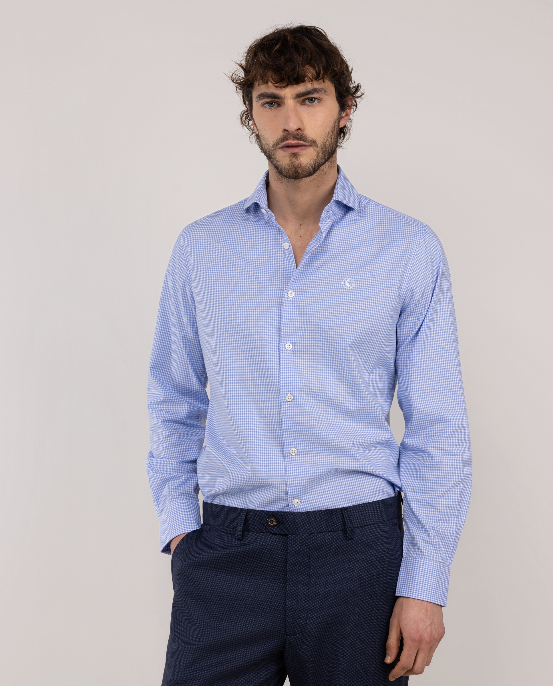 Camisa Formal Aos Quadrados Azul-celeste-1