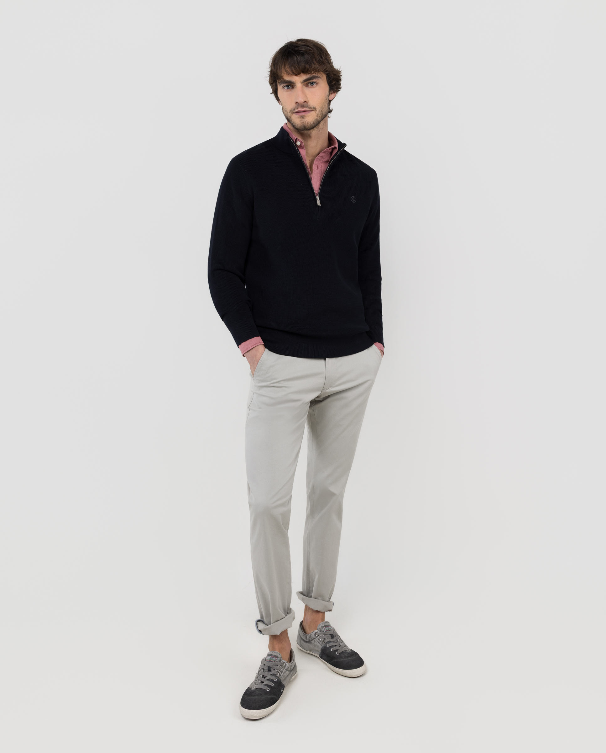 Camisola de Malha Inglesa com Fecho Zip Azul-marinho-2