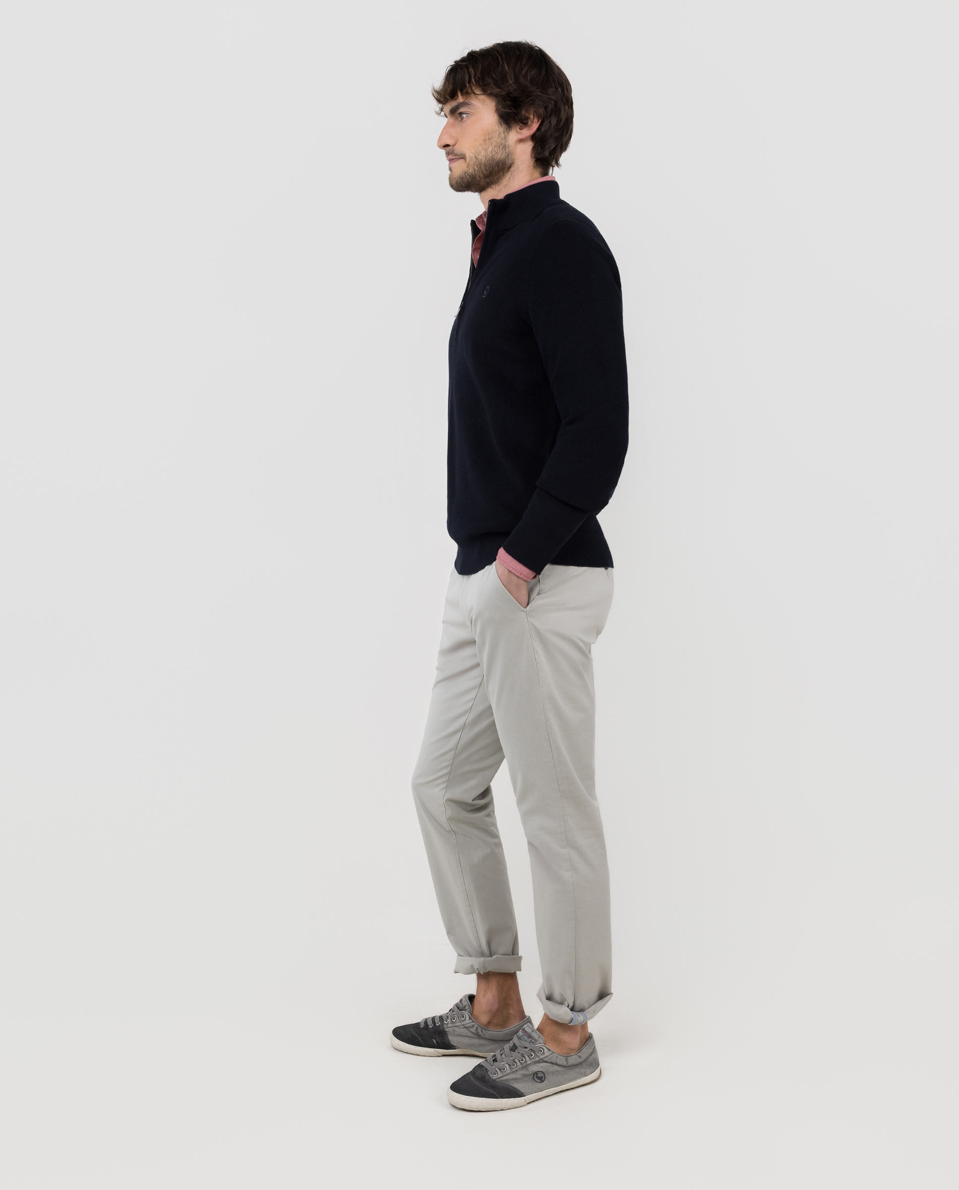 Camisola de Malha Inglesa com Fecho Zip Azul-marinho-3