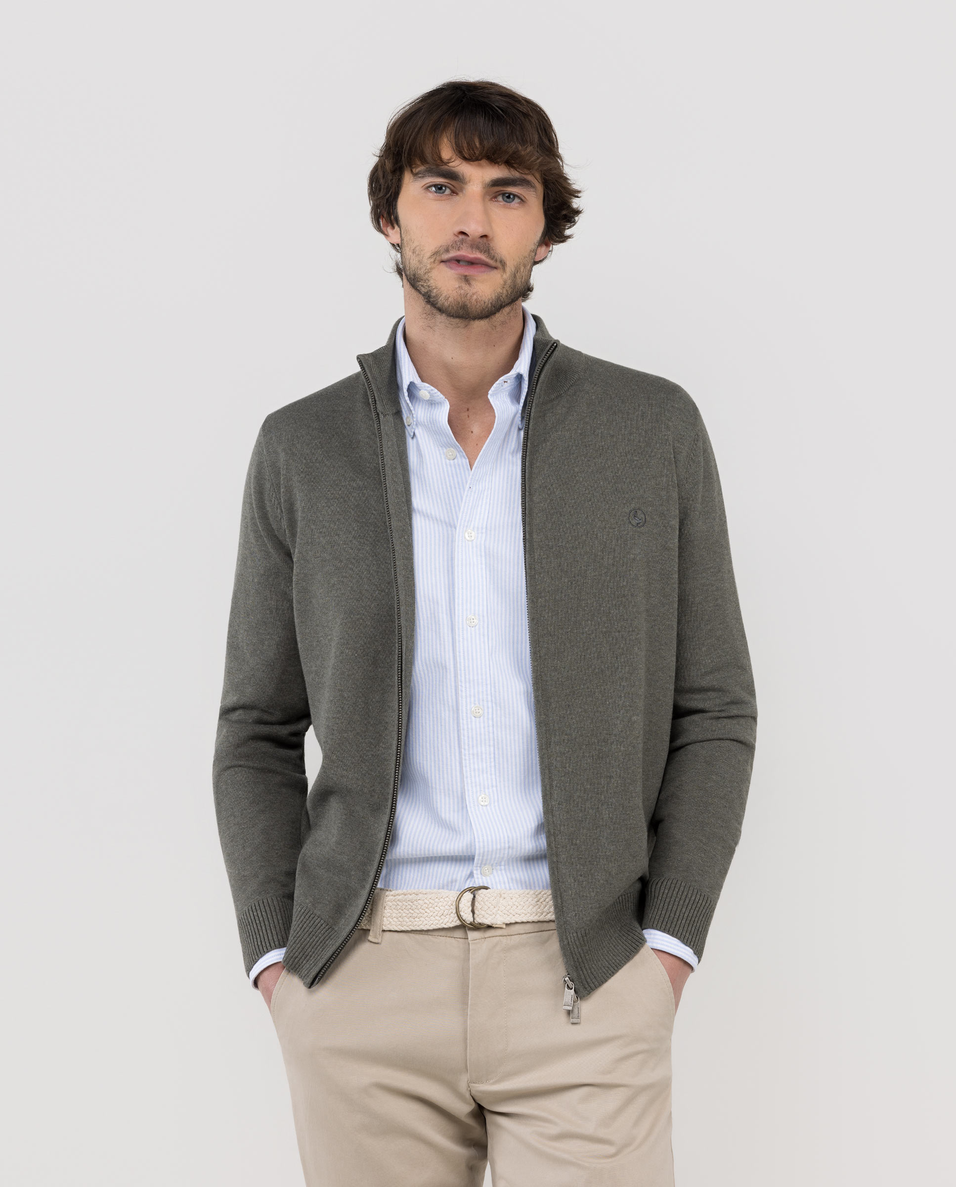Cárdigan Liso com Fecho Zip Verde-1