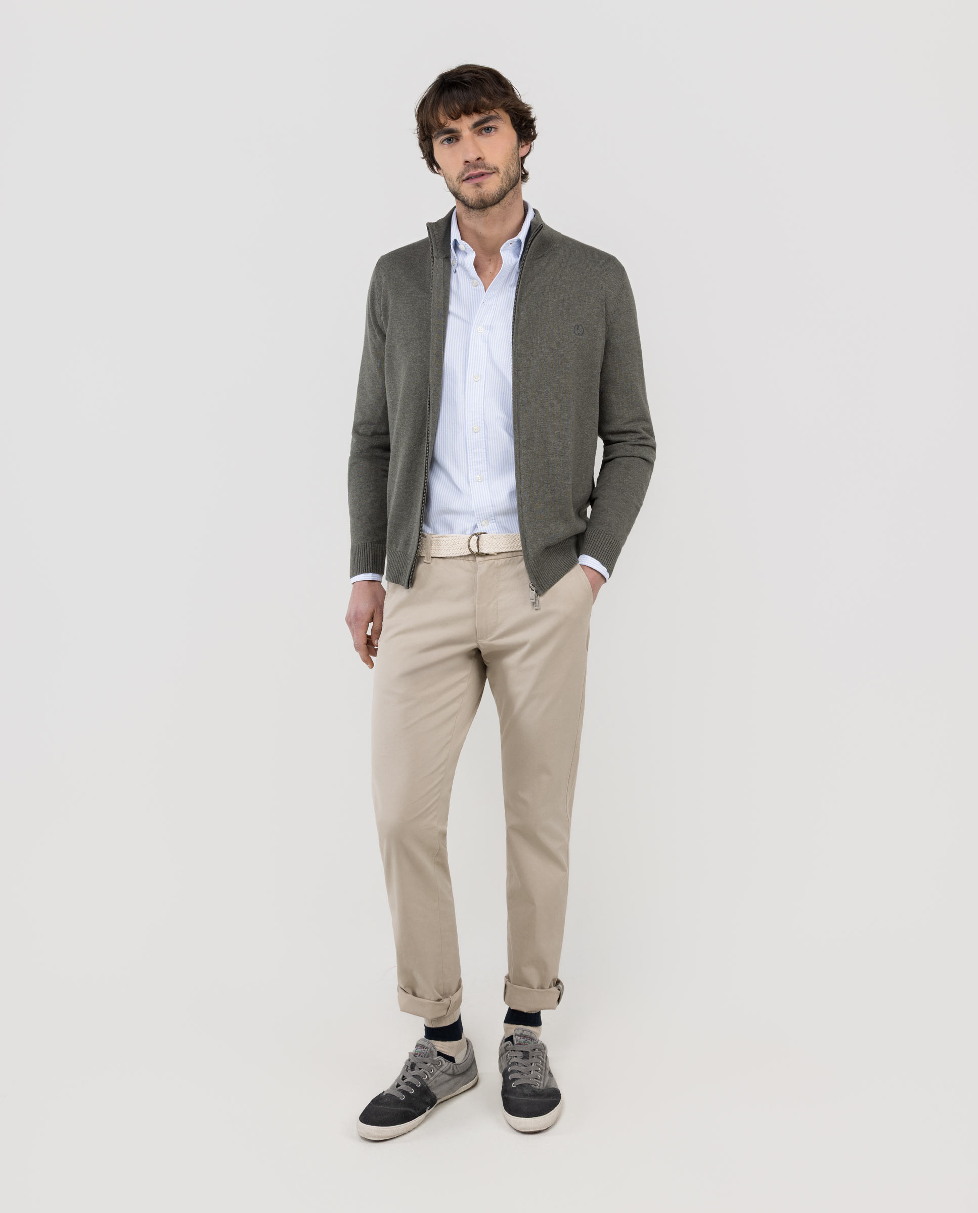 Cárdigan Liso com Fecho Zip Verde-2