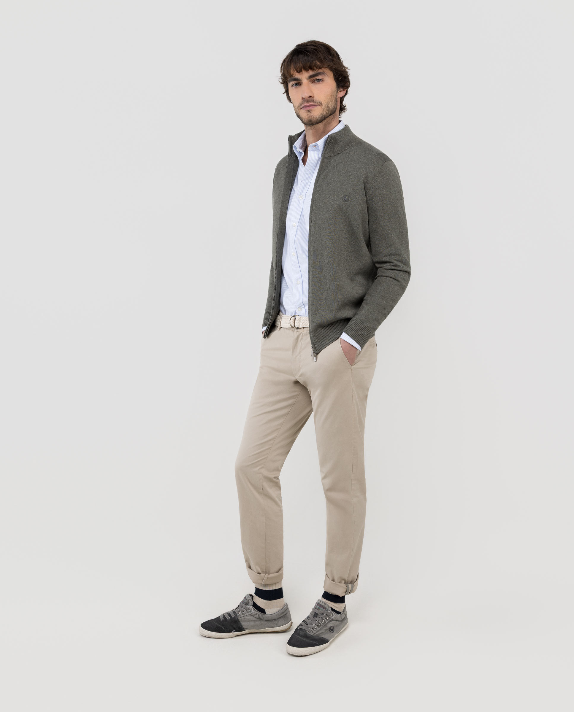 Cárdigan Liso com Fecho Zip Verde-3