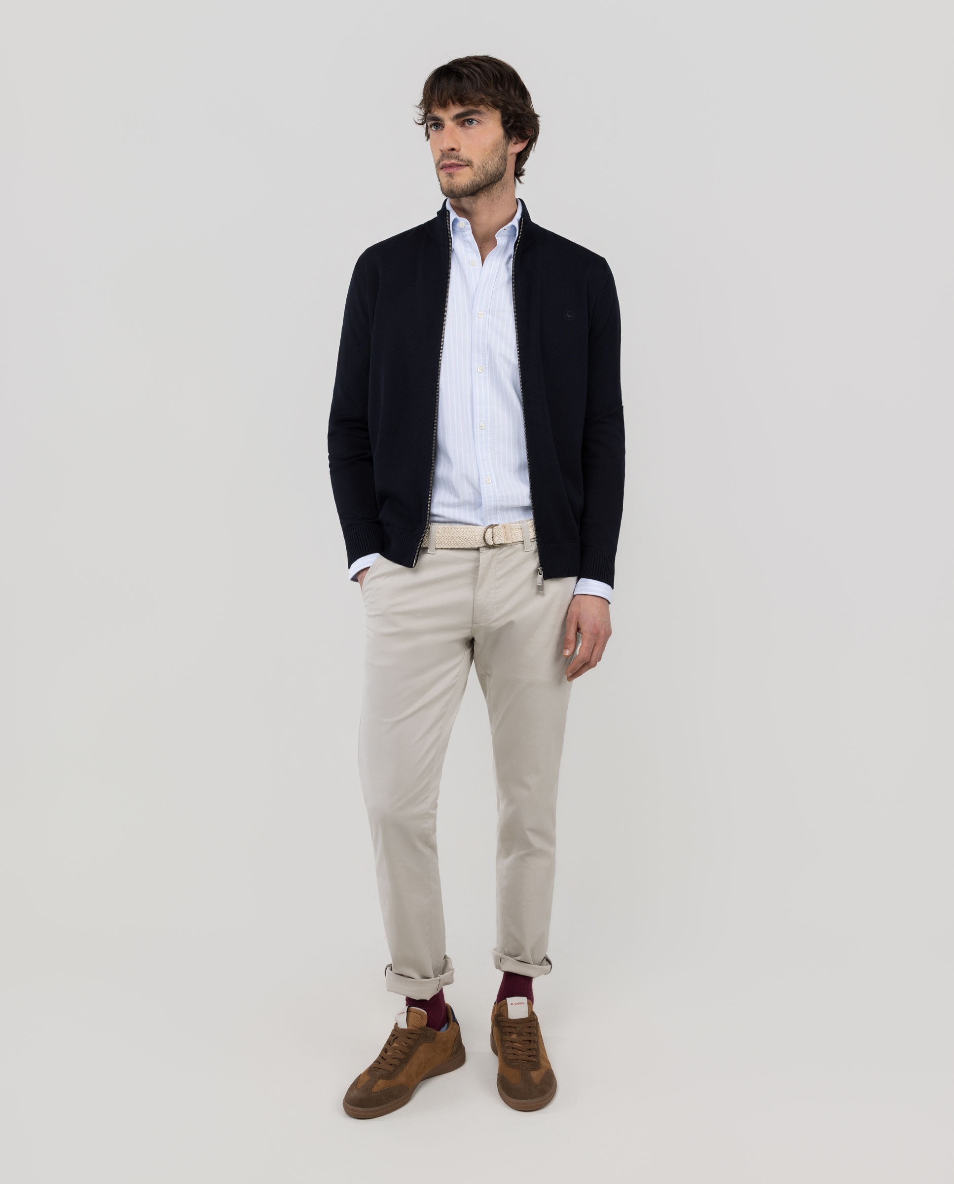 Cárdigan Liso com Fecho Zip Azul-marinho-2