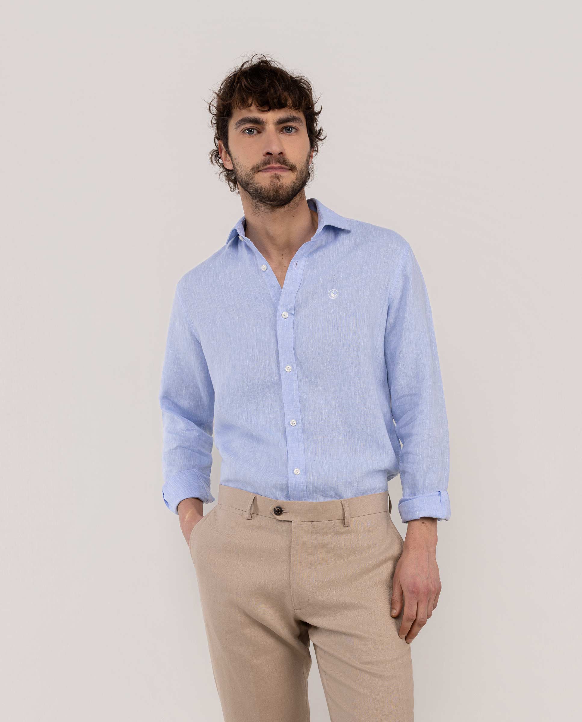 Camisa de Linho Às Riscas Bengal Azul-celeste-1