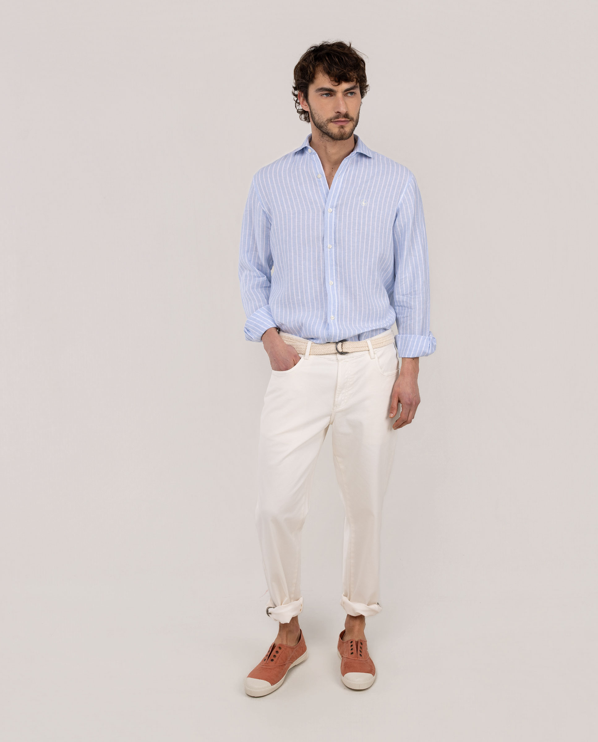 Camisa de Linho Às Riscas Butcher Azul-celeste-2