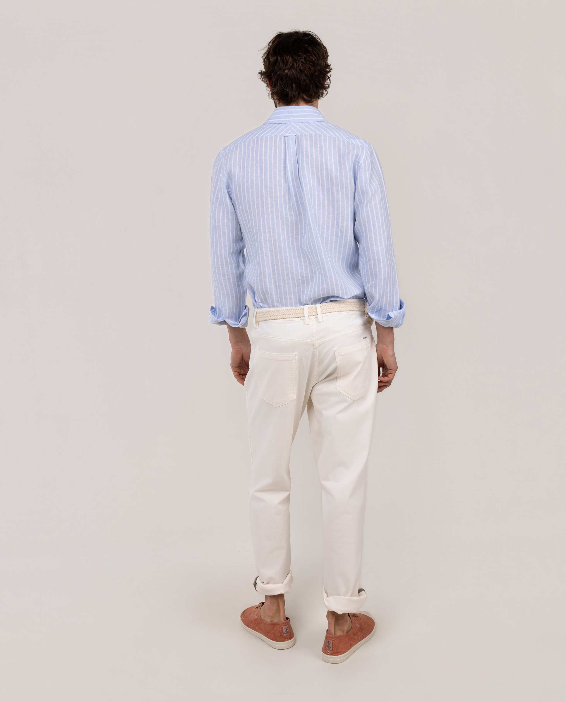 Camisa de Linho Às Riscas Butcher Azul-celeste-3