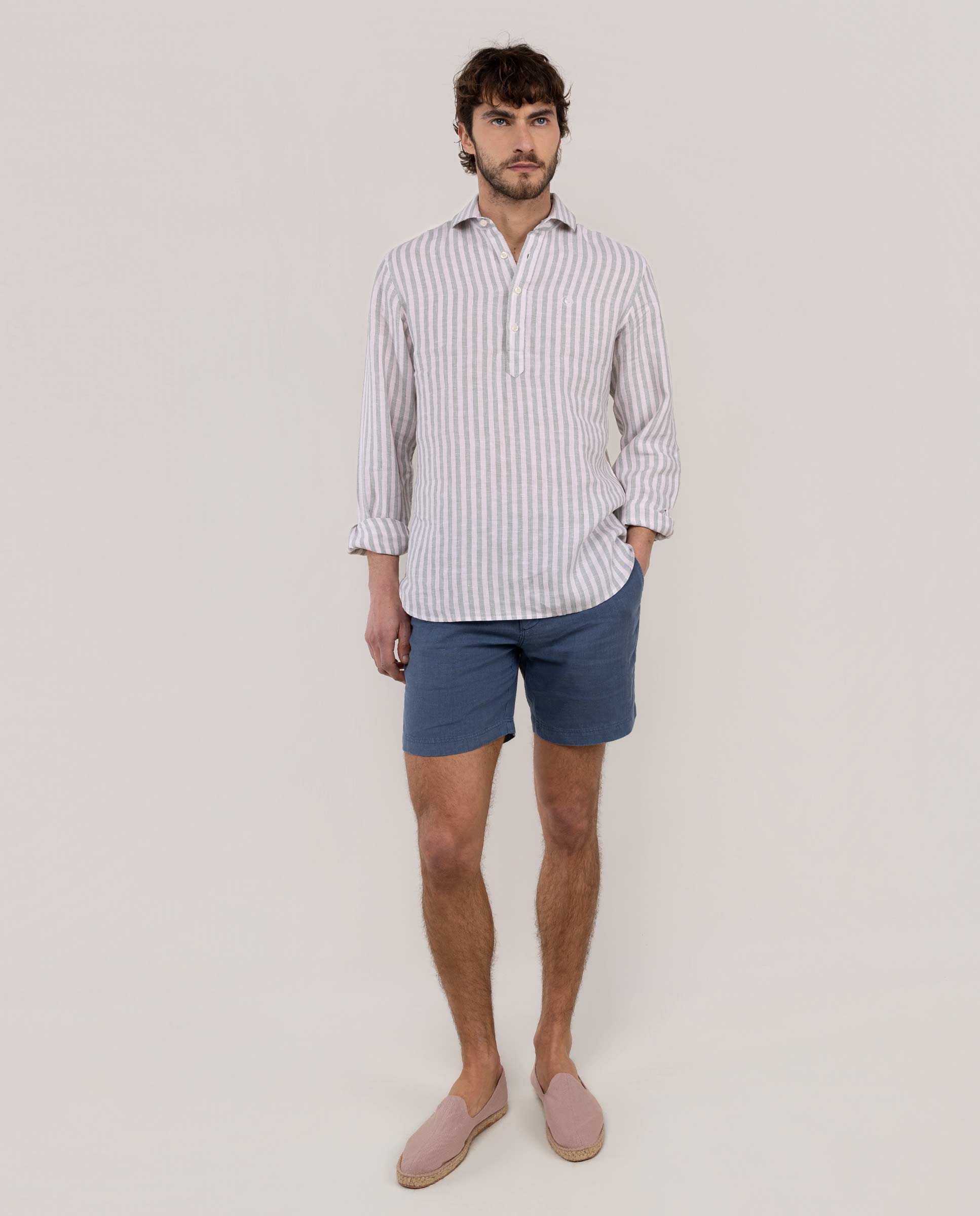 Bermudas de Linho Lisas Azul-1