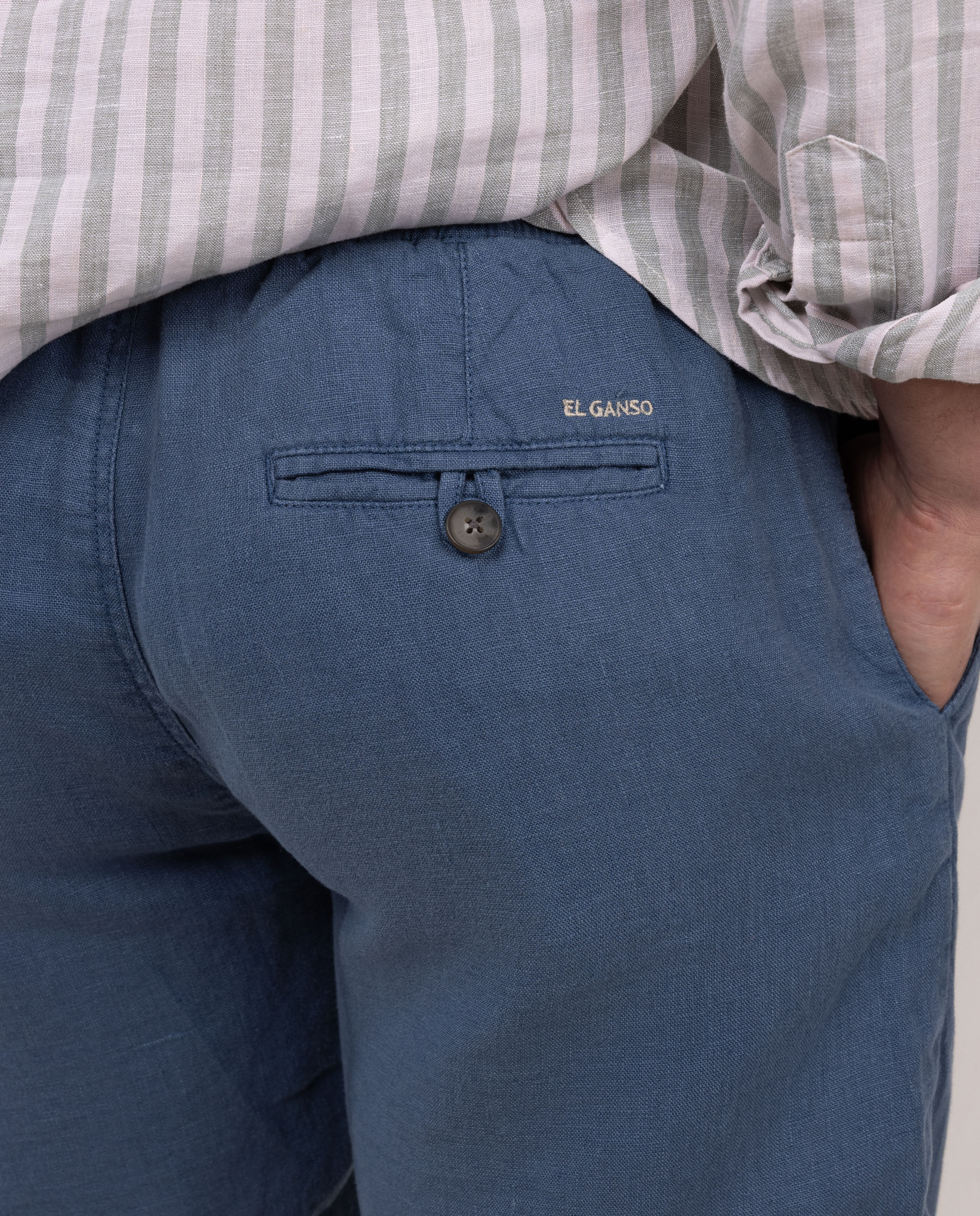 Bermudas de Linho Lisas Azul-3