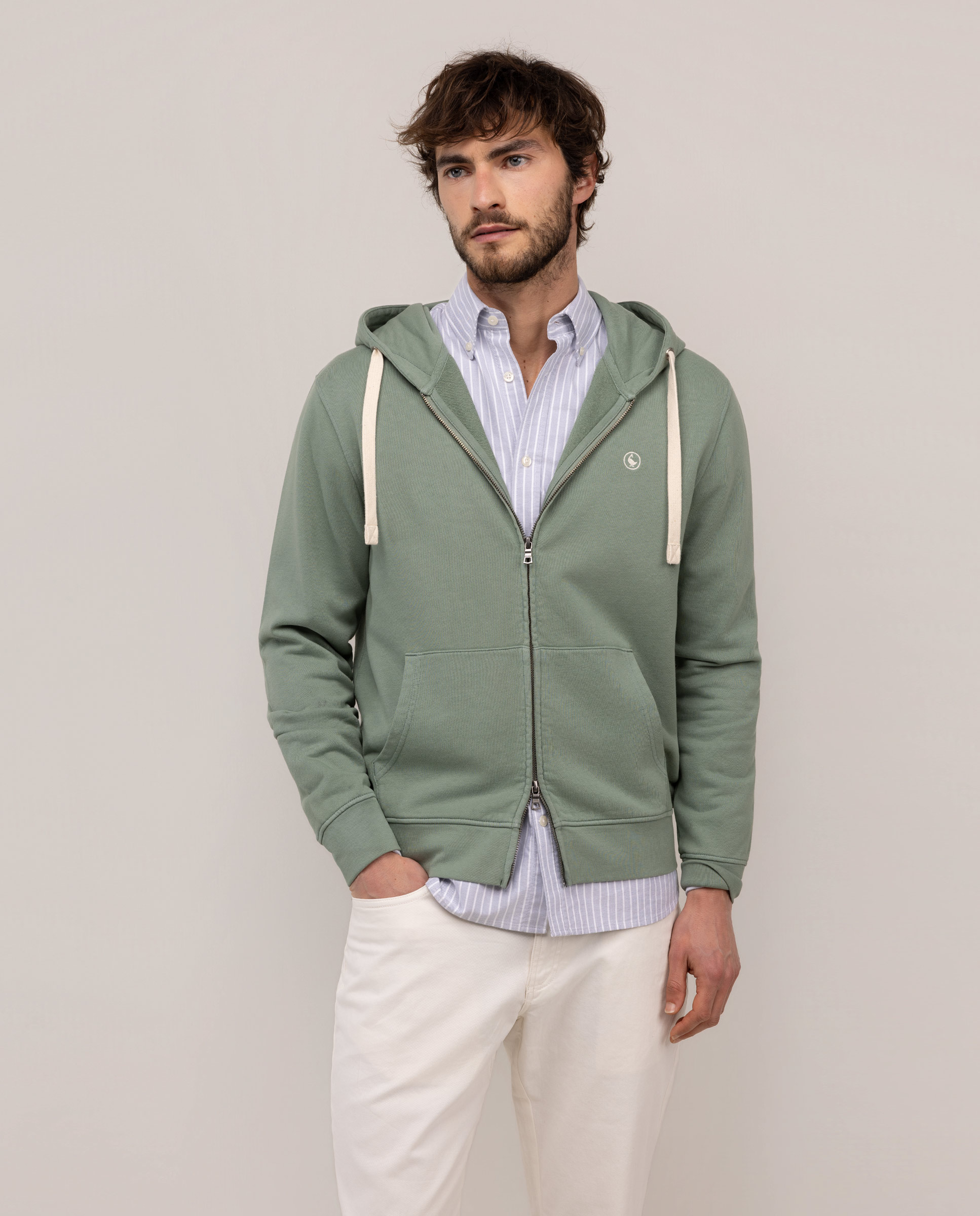 Sweatshirt com Fecho Zip Verde-1
