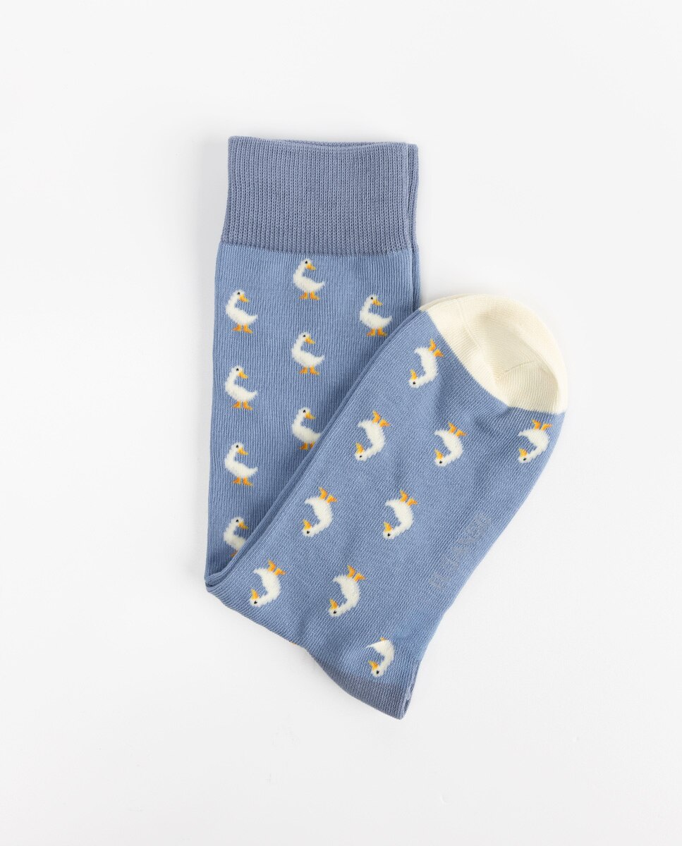 Meias Altas com Microestampado Azul / Branco-2