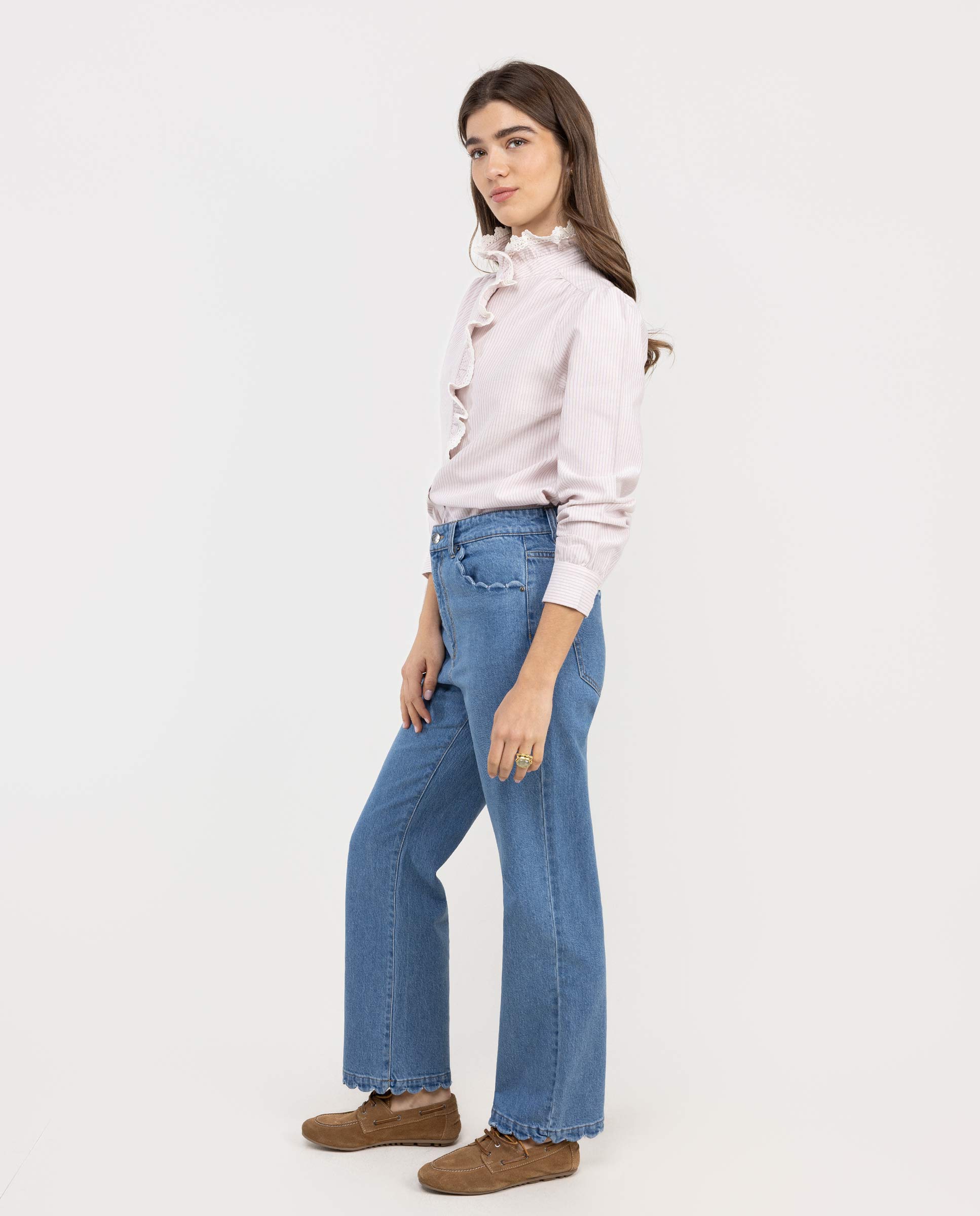 Camisa Às Riscas e Comprida Rosa-claro-3