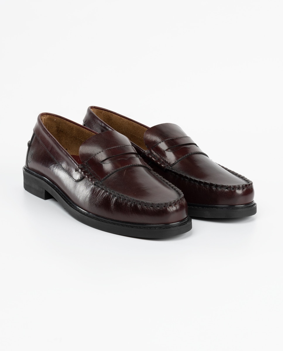 Mocassins de Pele Liso Grená-2
