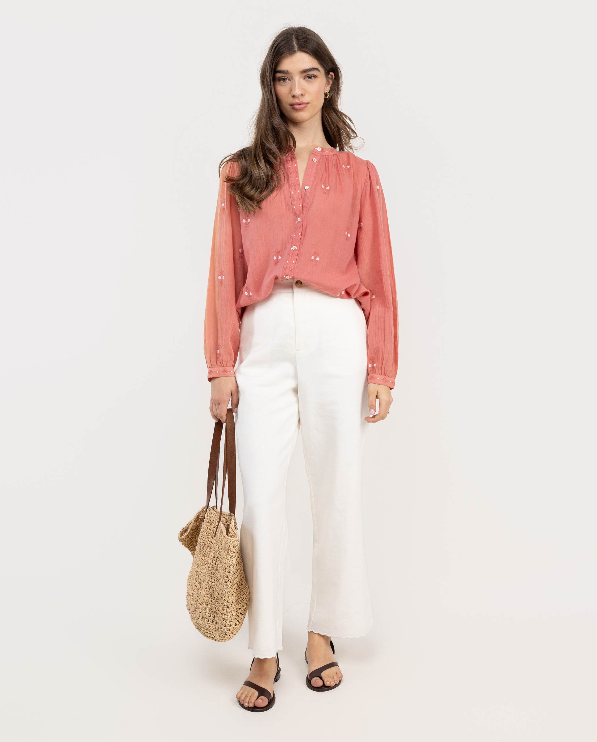Blusa com Bordados e Mangas Compridas Vermelho-2