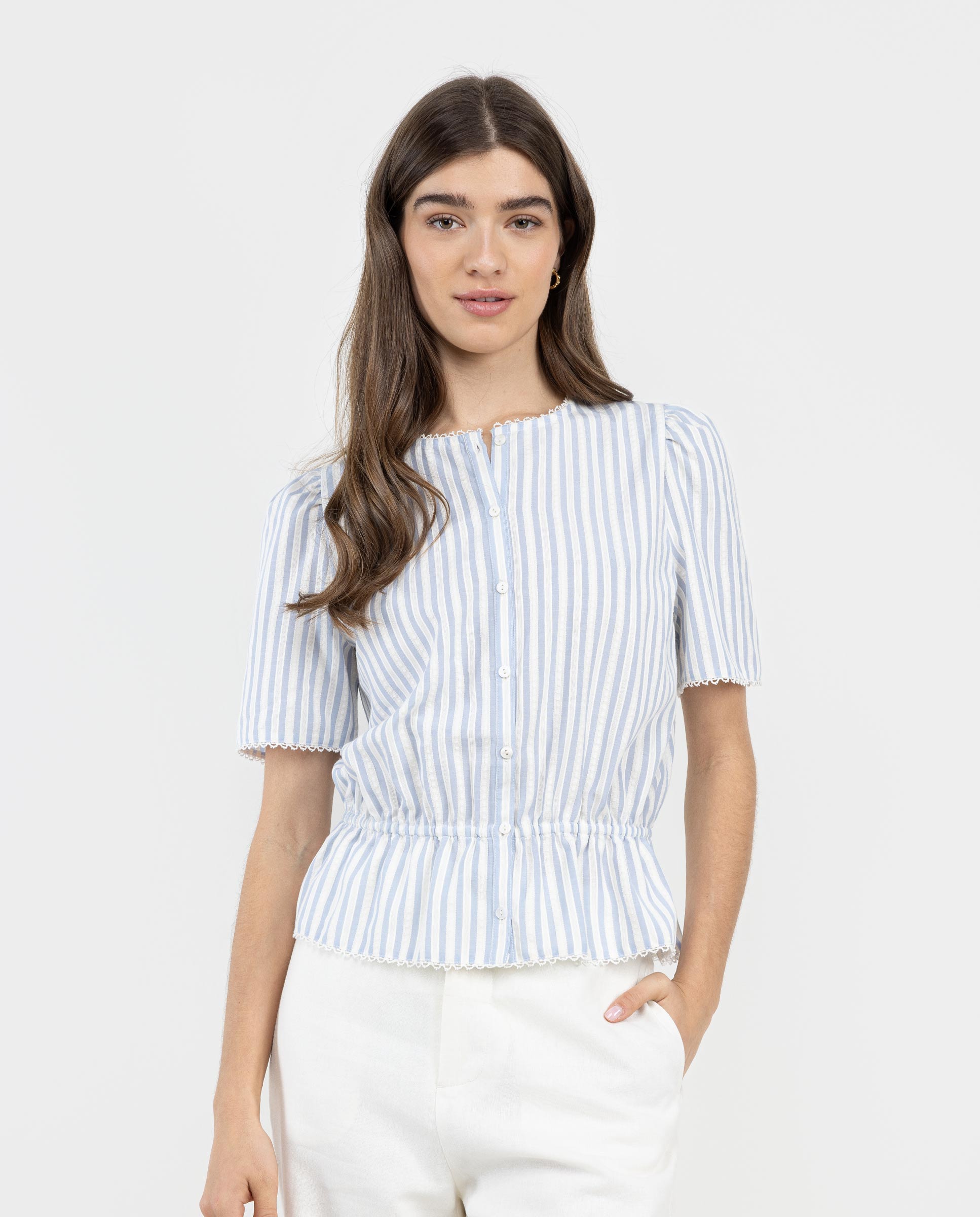 Camisa Nala Às Riscas em Amarelo Azul-celeste-1