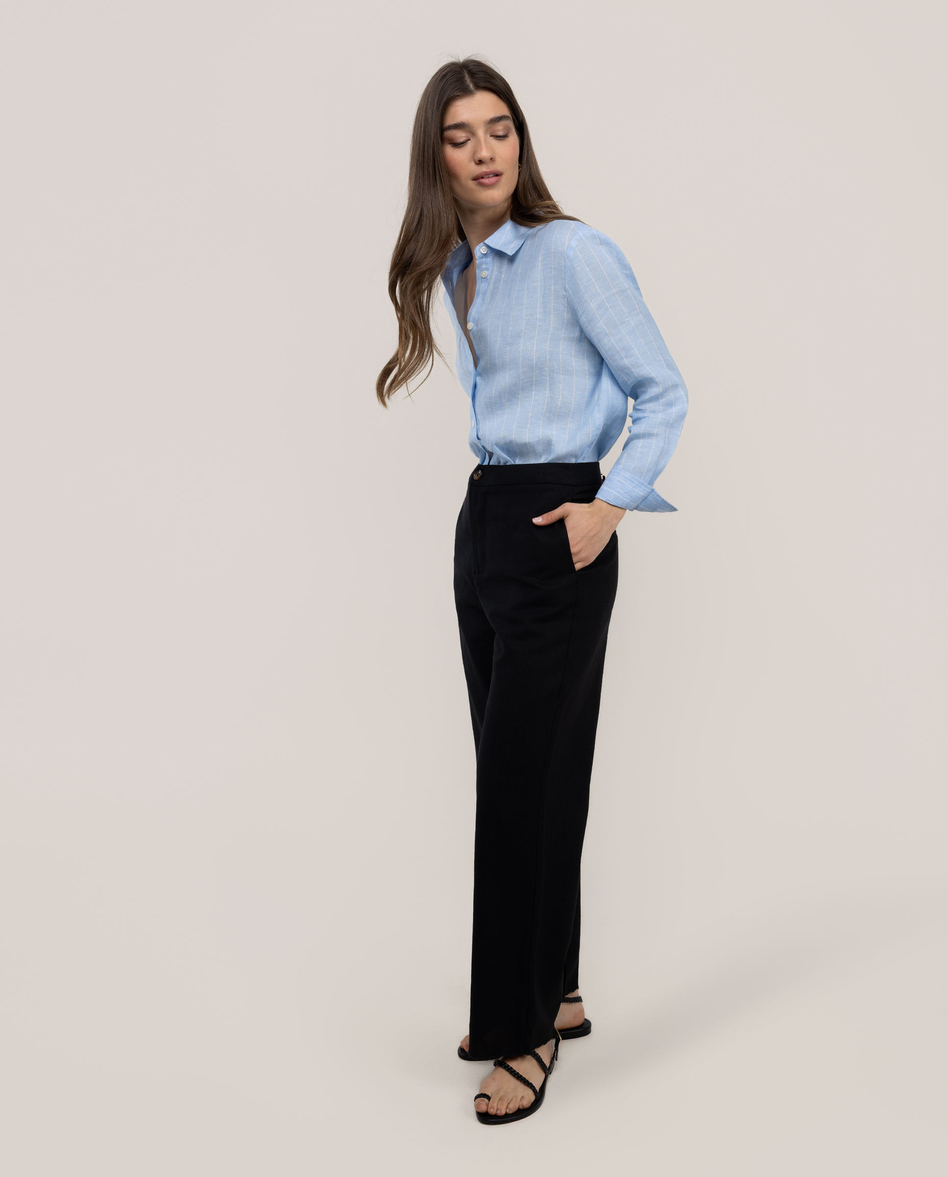 Camisa Rose de Linho em Amarelo Azul-2