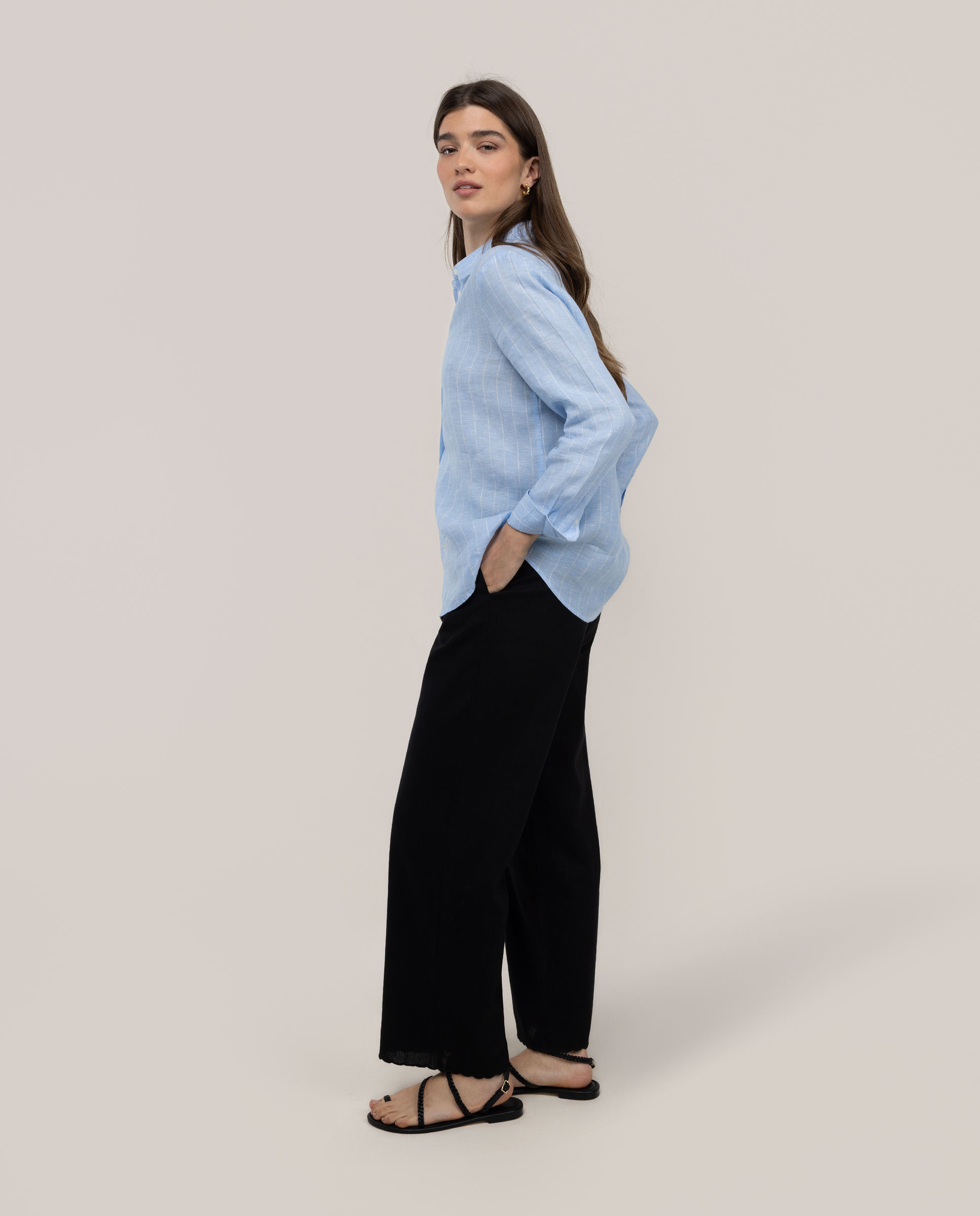 Camisa Rose de Linho em Amarelo Azul-3