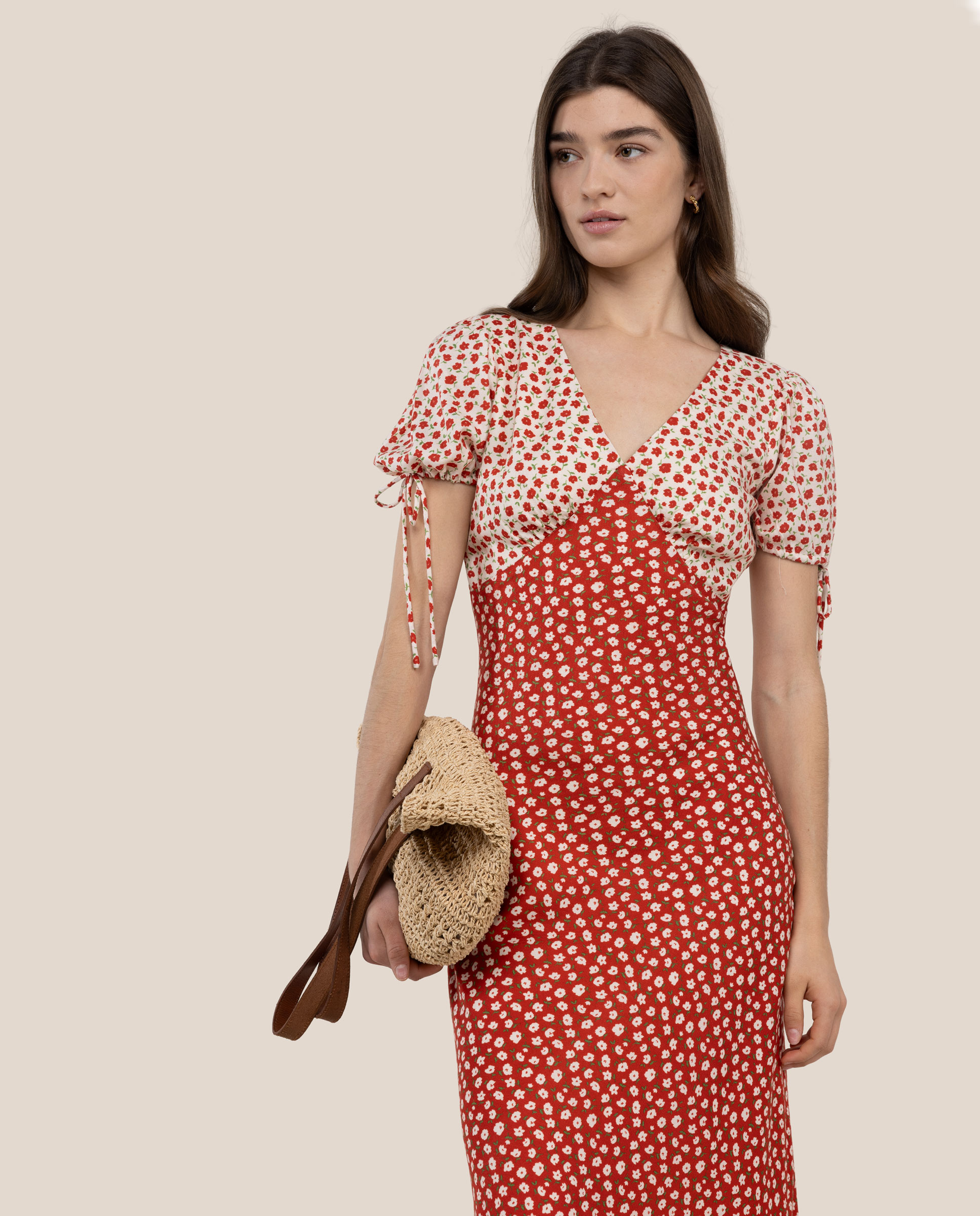 Vestido Midi de Flores Sophie Vermelho / Branco-2