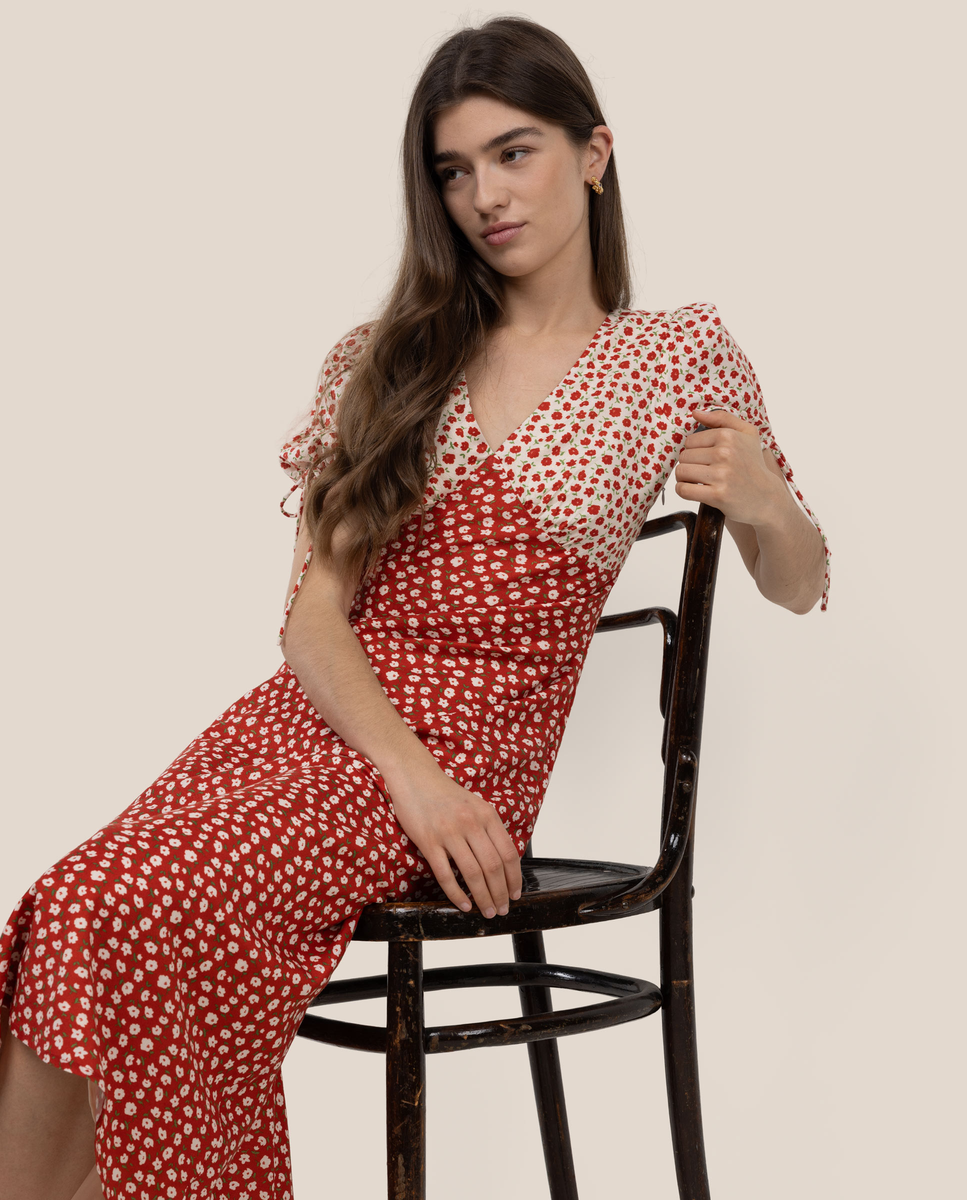 Vestido Midi de Flores Sophie Vermelho / Branco-3