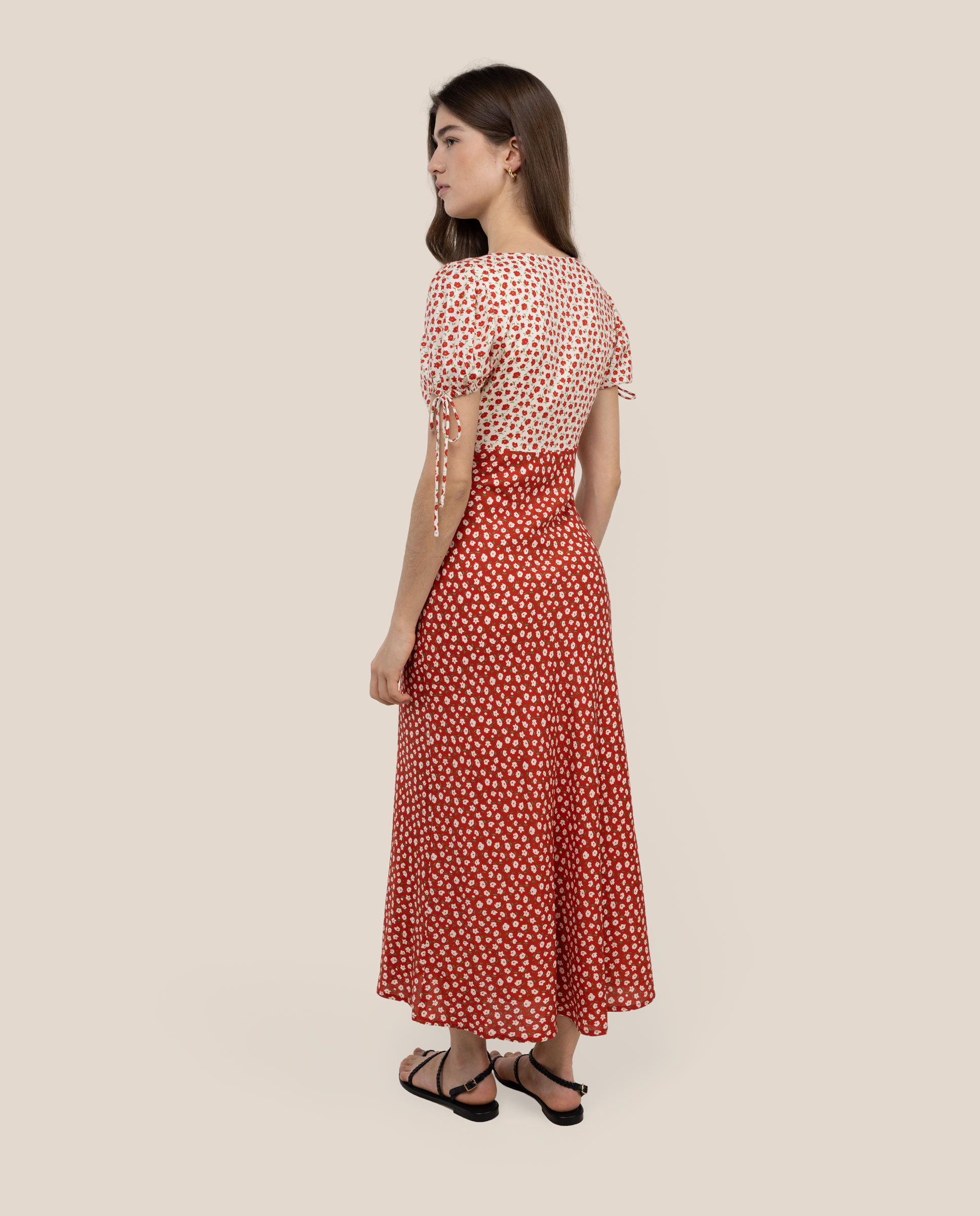 Vestido Midi de Flores Sophie Vermelho / Branco-4