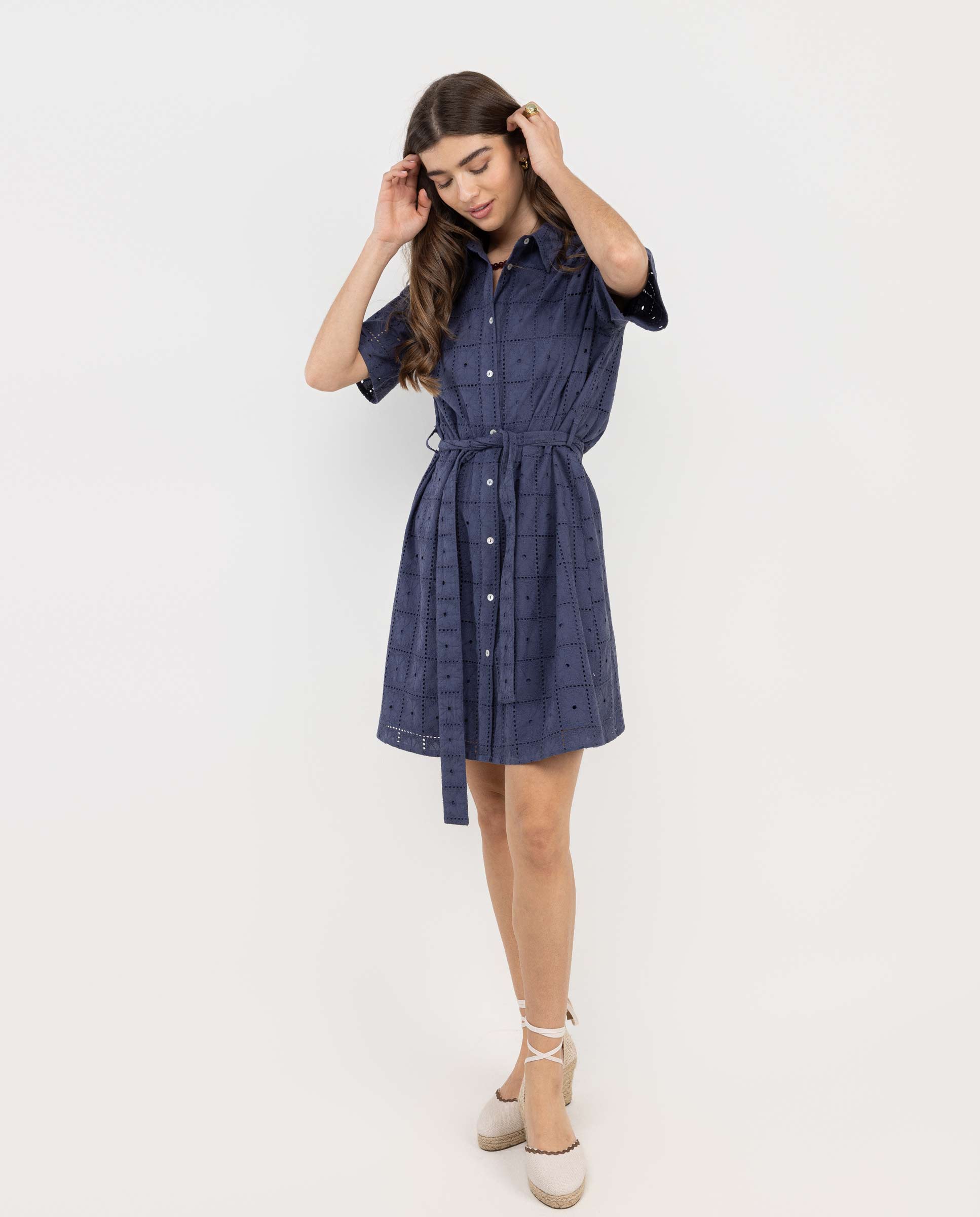 Vestido Curto com Estilo Camiseiro Azul-marinho-2