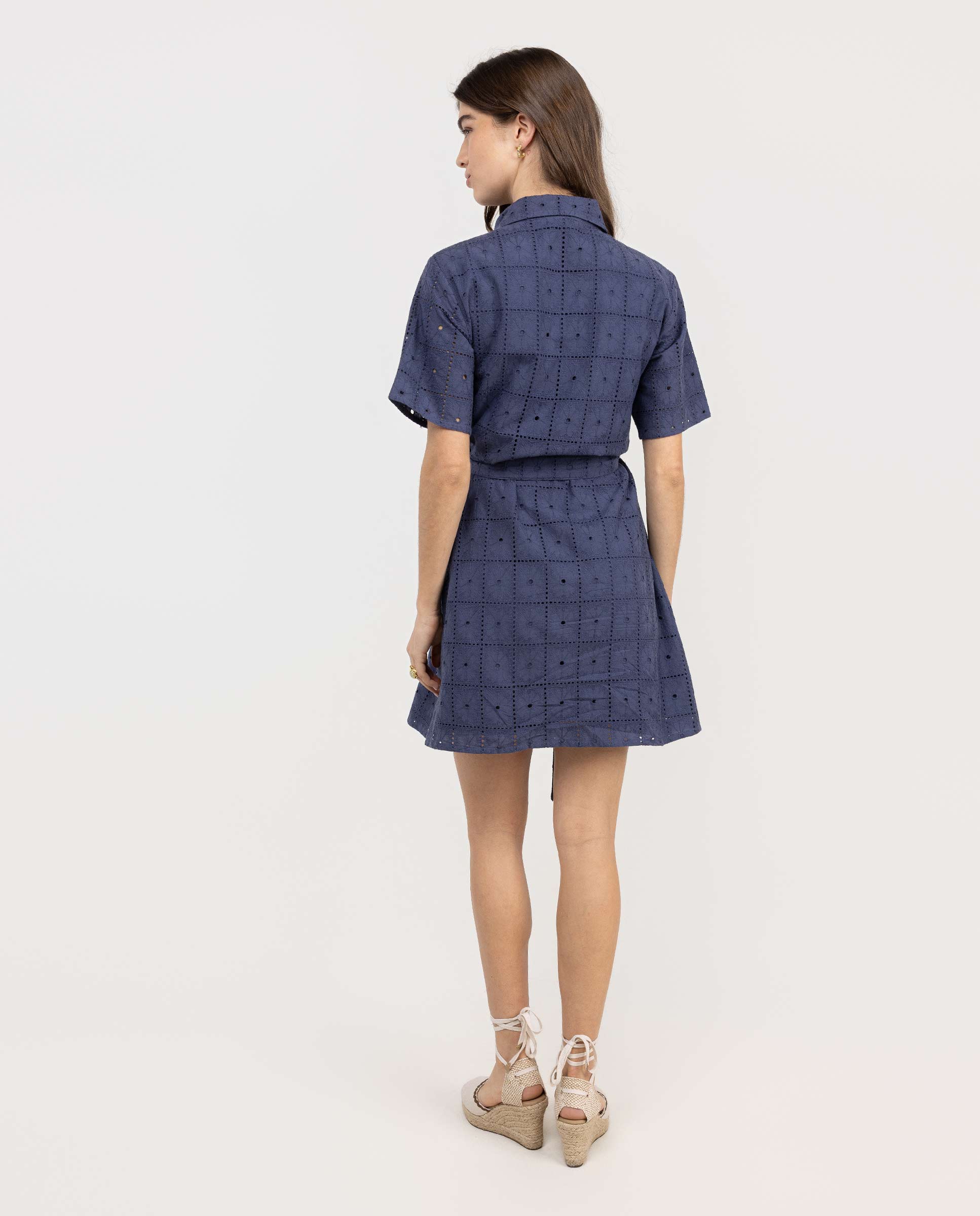 Vestido Curto com Estilo Camiseiro Azul-marinho-4