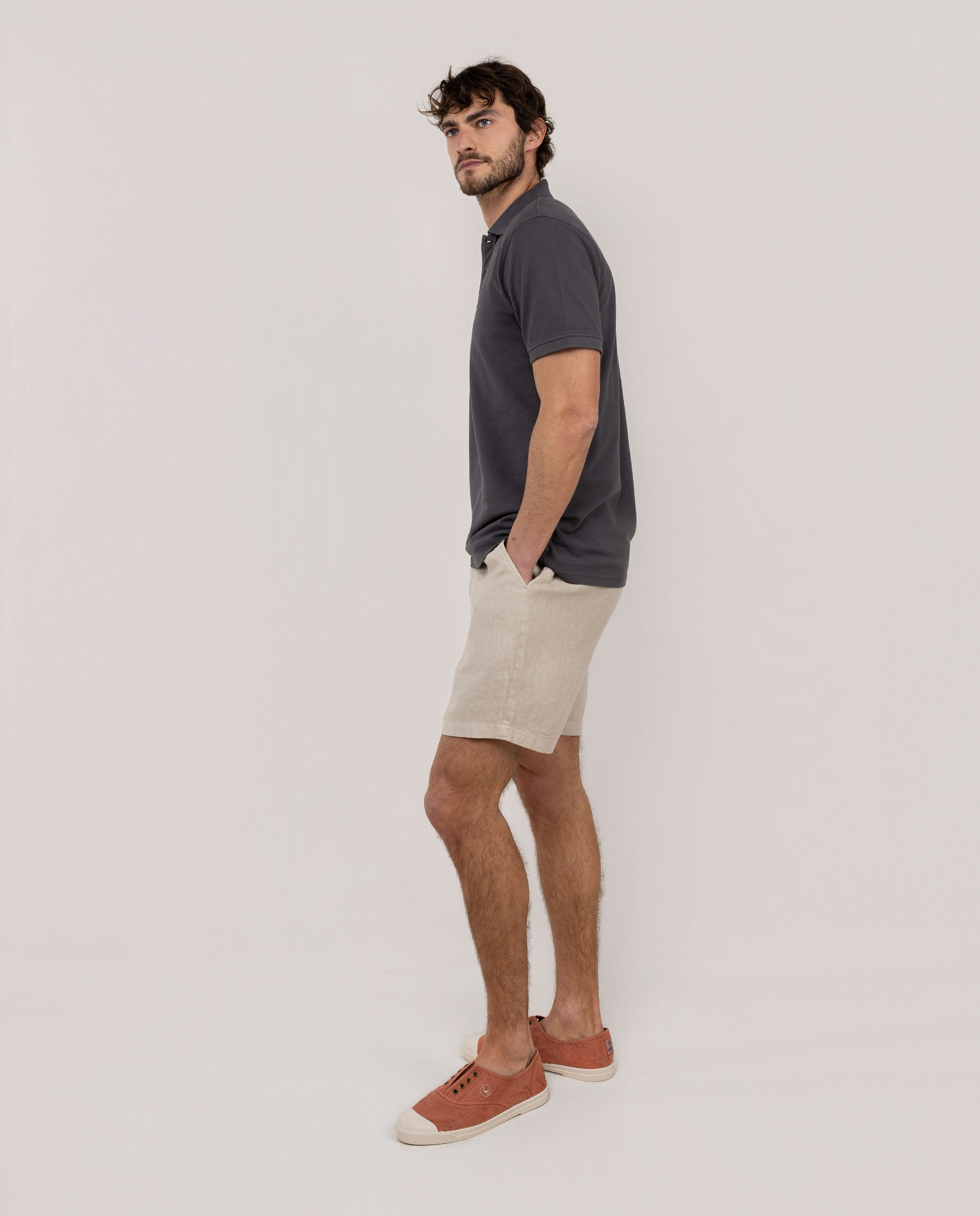Bermudas de Linho Lisa Cru-3