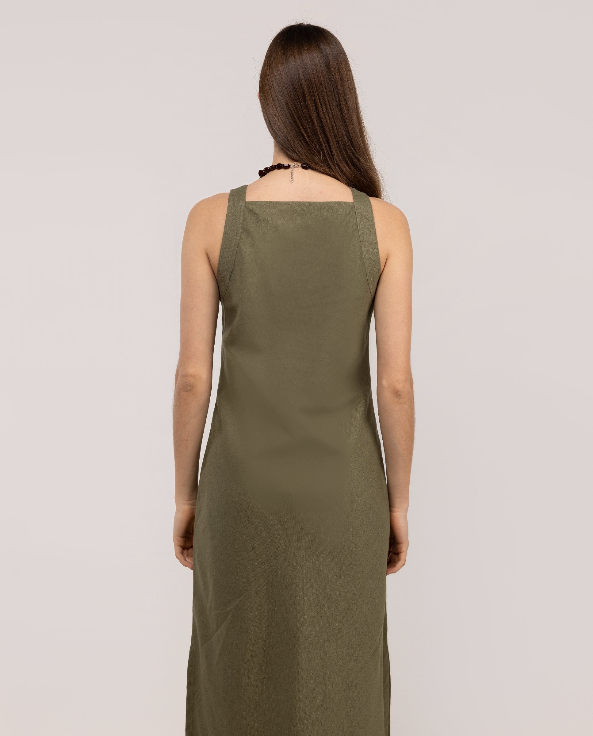 Vestido de Algodão Comprido Liso Verde-3