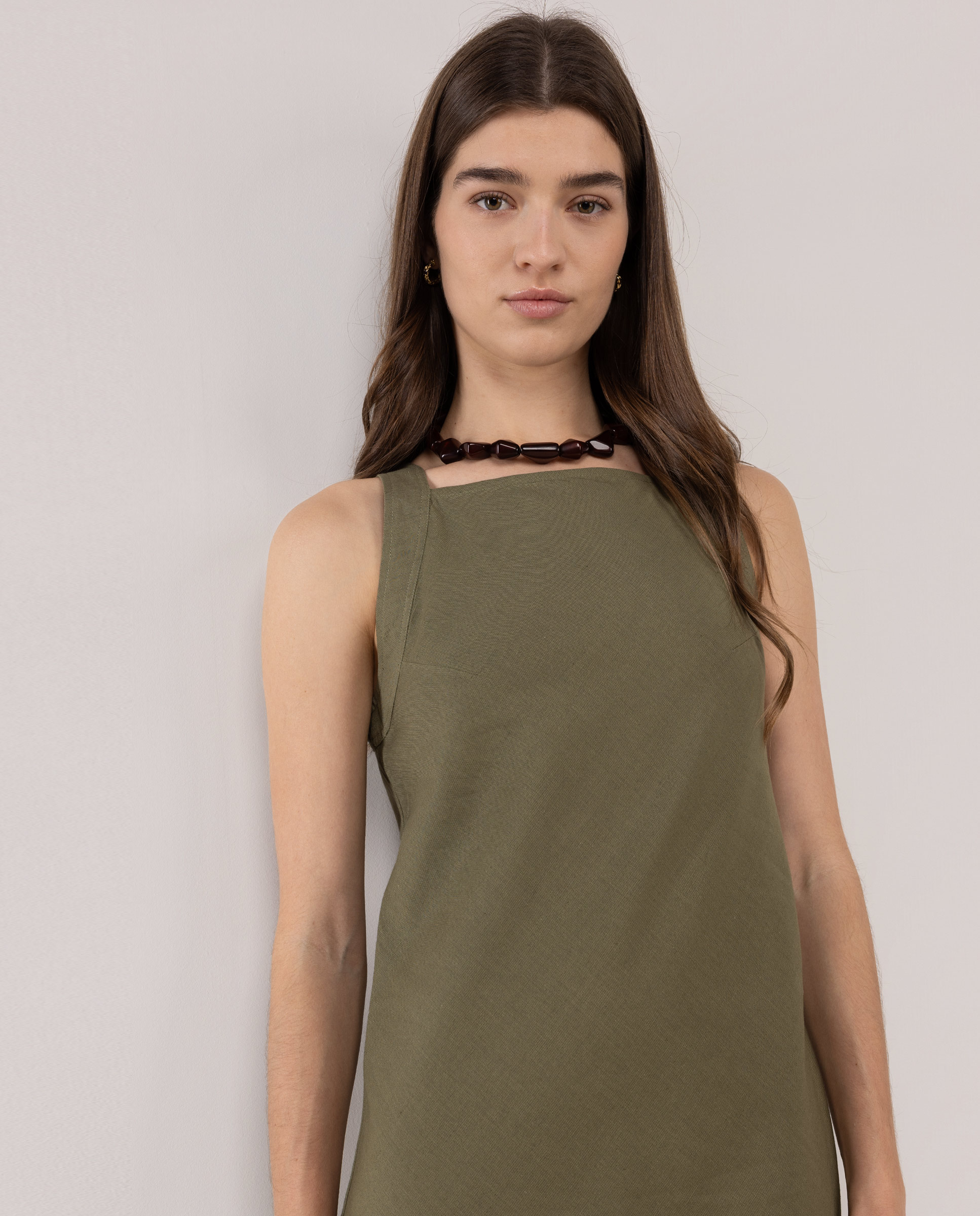 Vestido de Algodão Comprido Liso Verde-4