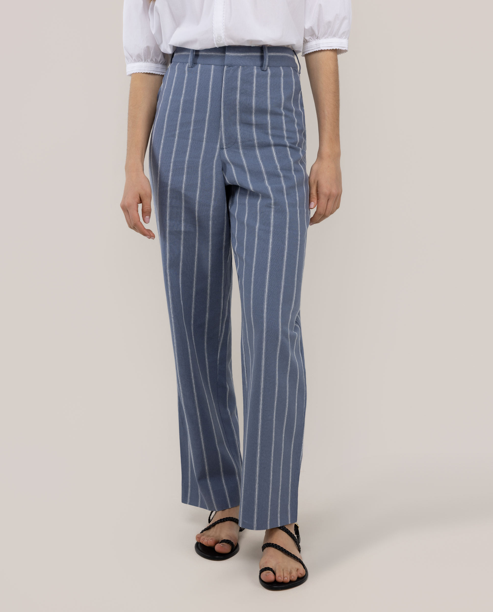 Calças com Corte a Direito Às Riscas Nora Azul denim-2
