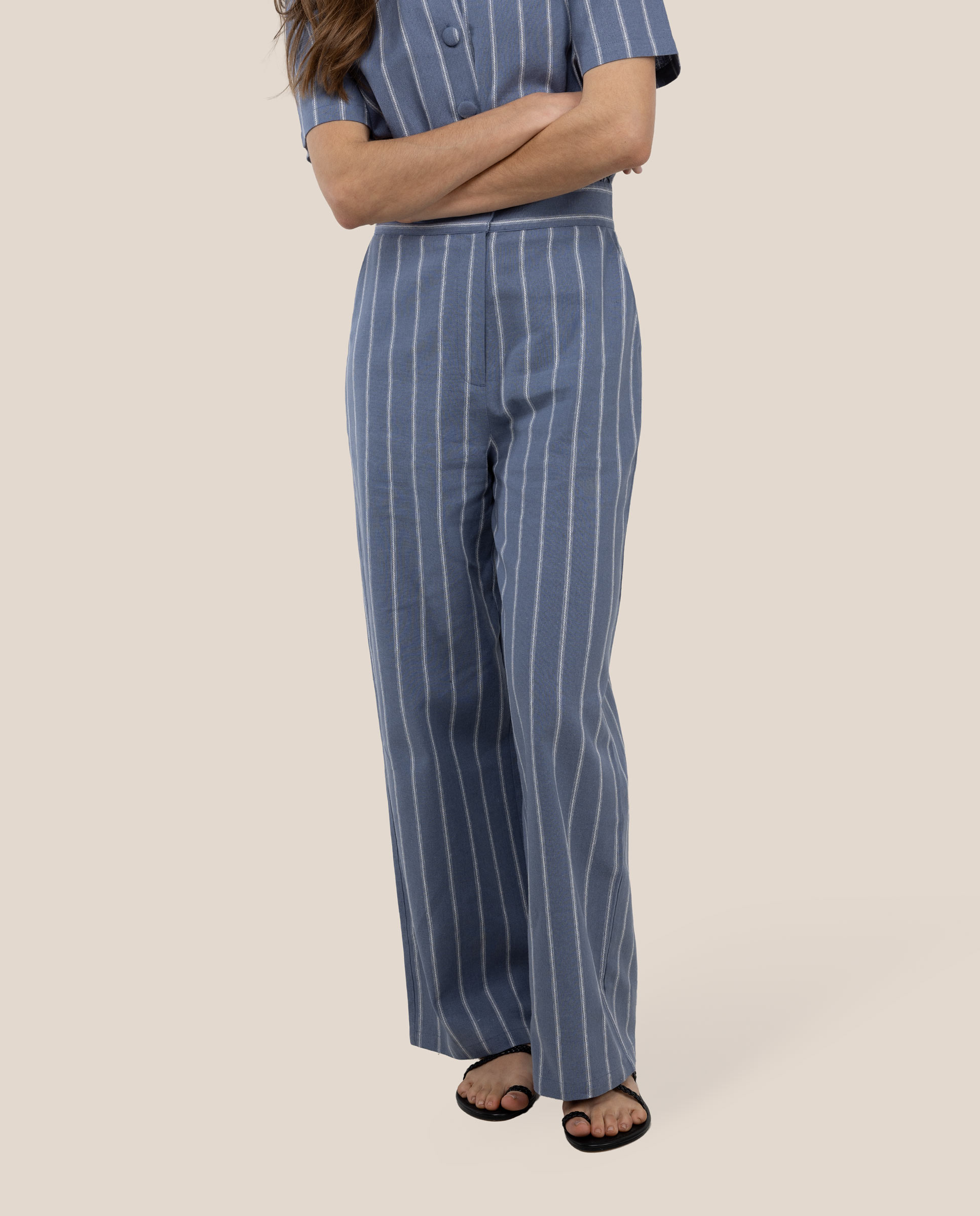 Macacão Às Riscas Carrie Azul denim-2
