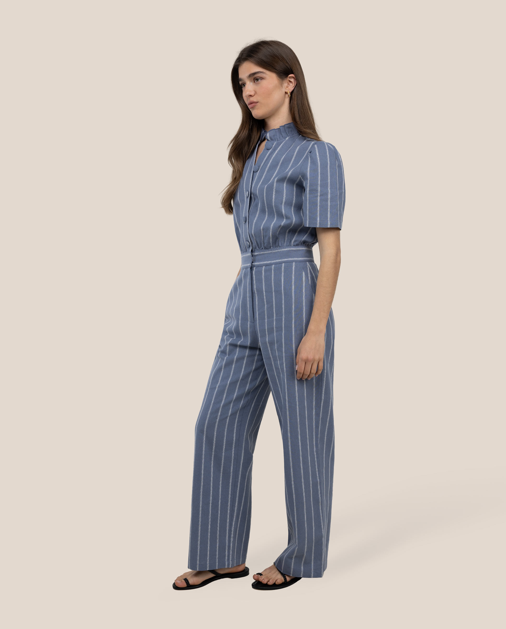 Macacão Às Riscas Carrie Azul denim-3
