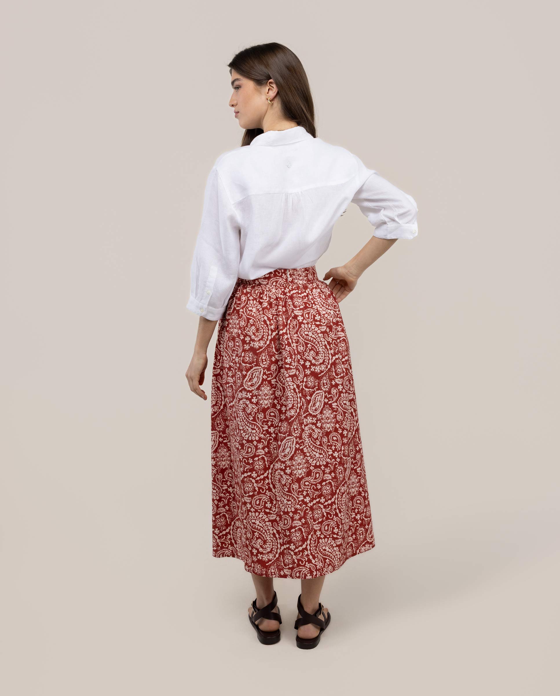 Saia Midi Estampada Florence Vermelho / Branco-4