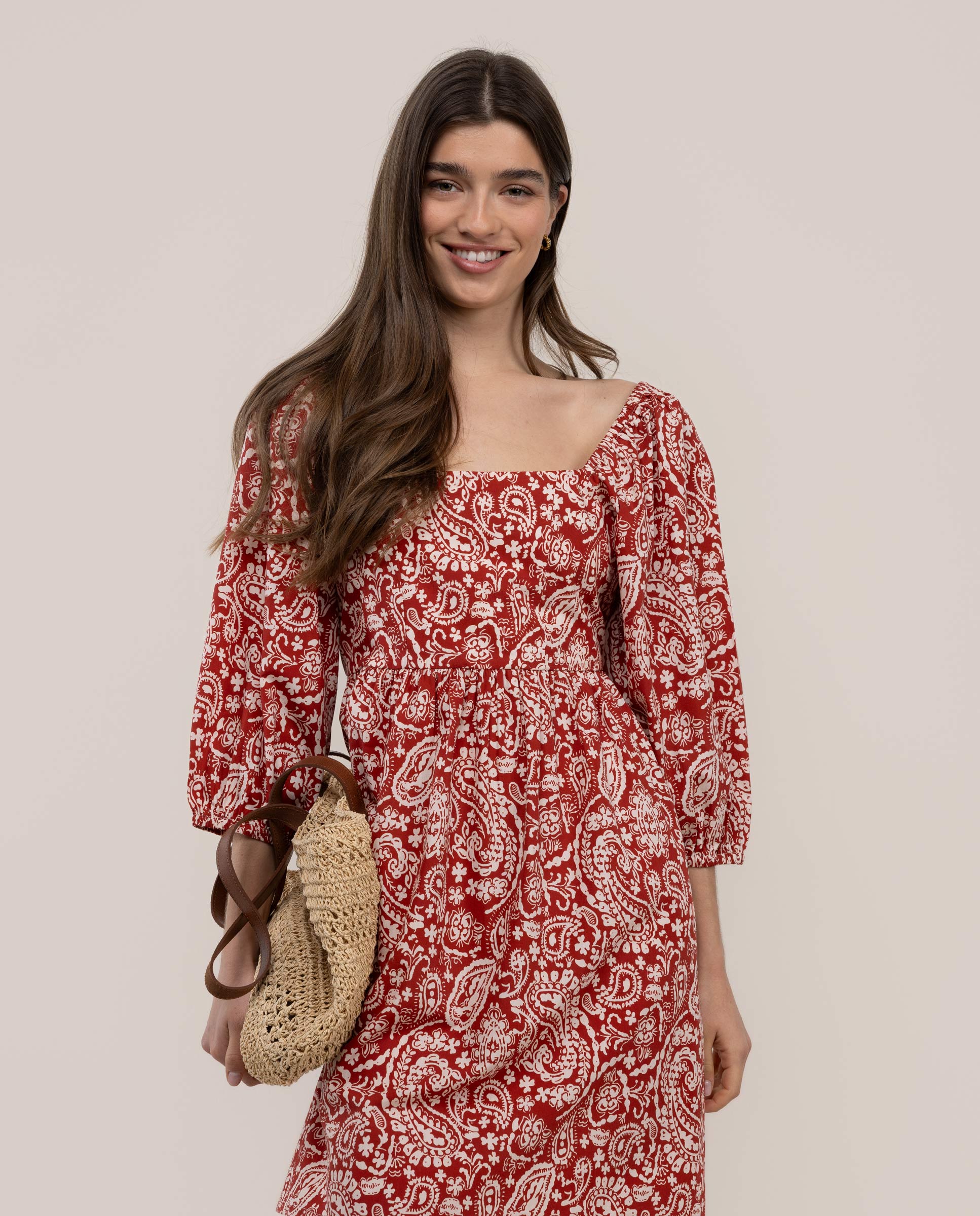 Vestido Estampado Vinita Vermelho-2