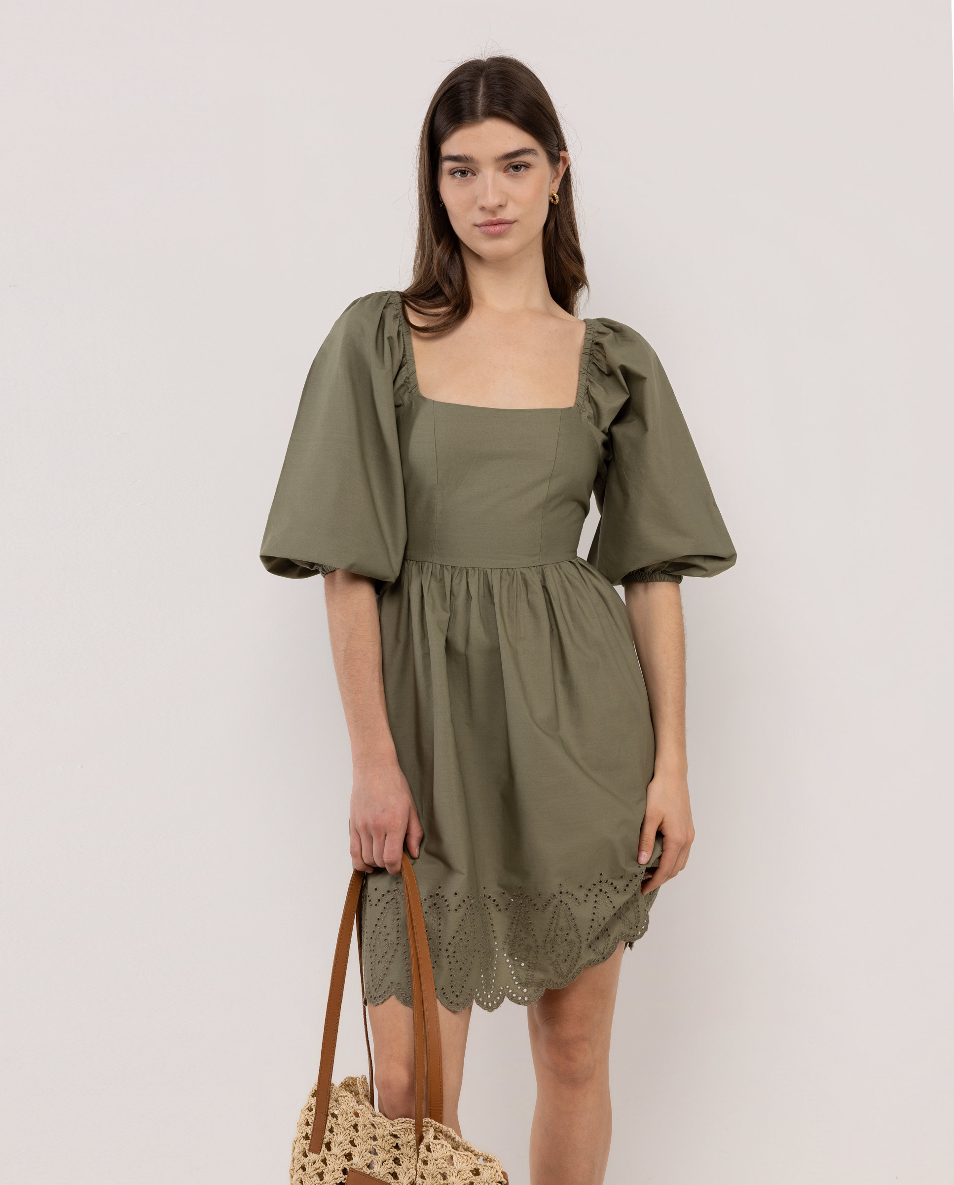 Vestido de Algodão Curto Verde-2