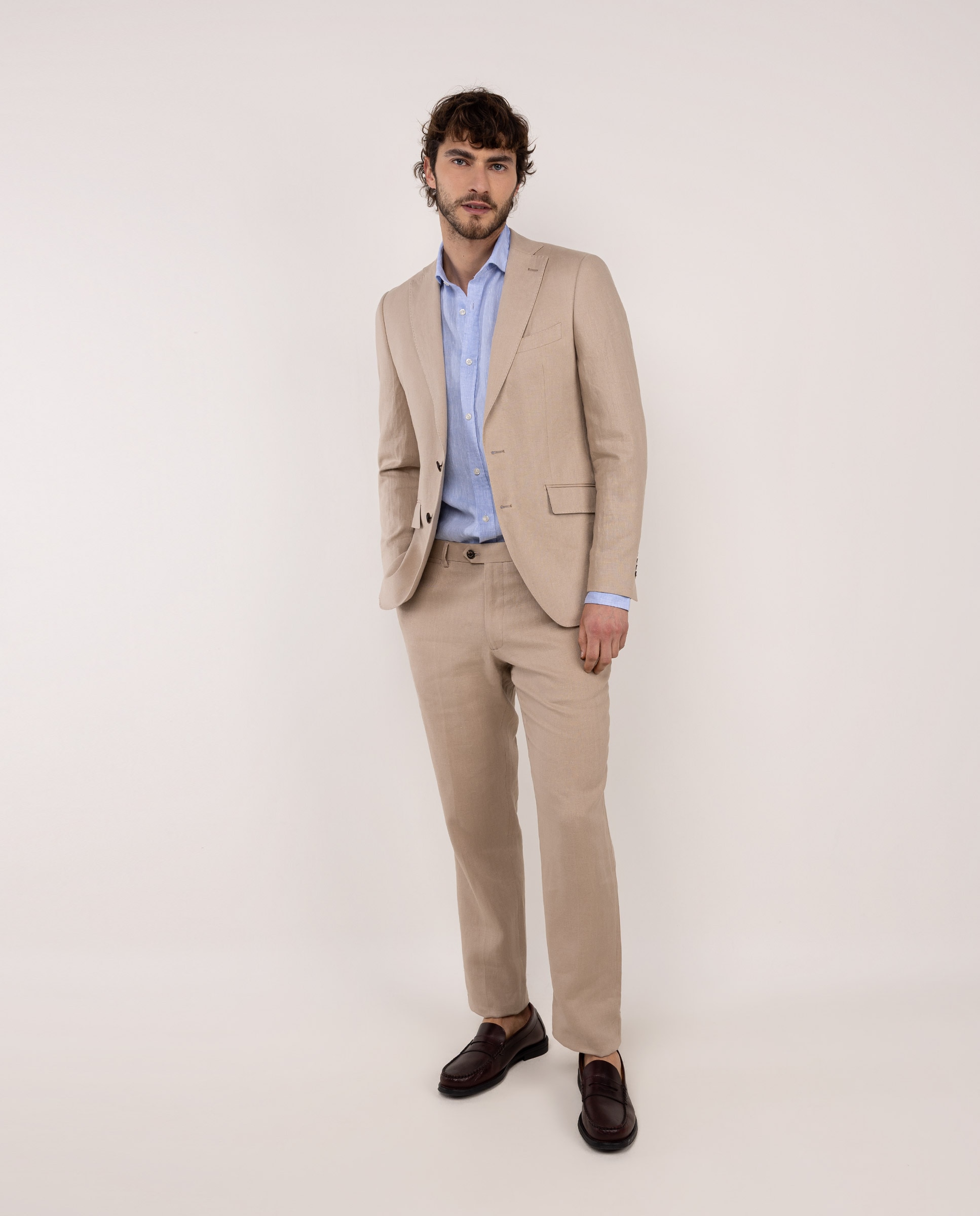 Blazer de Linho Liso Bege-2