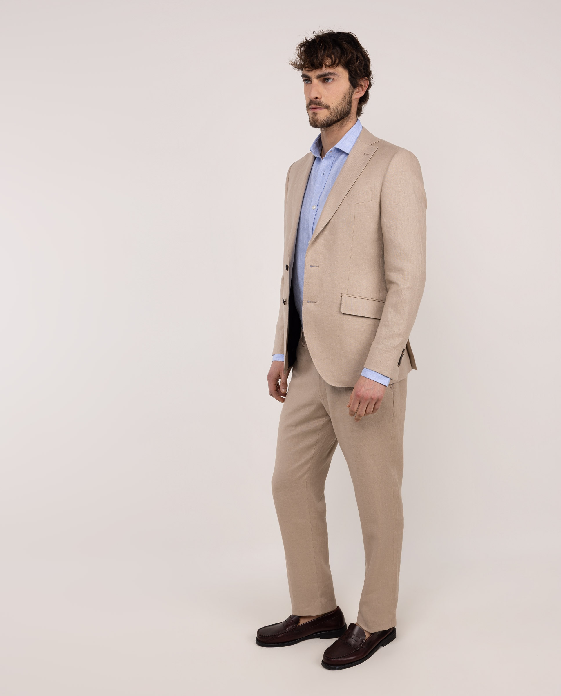 Blazer de Linho Liso Bege-3