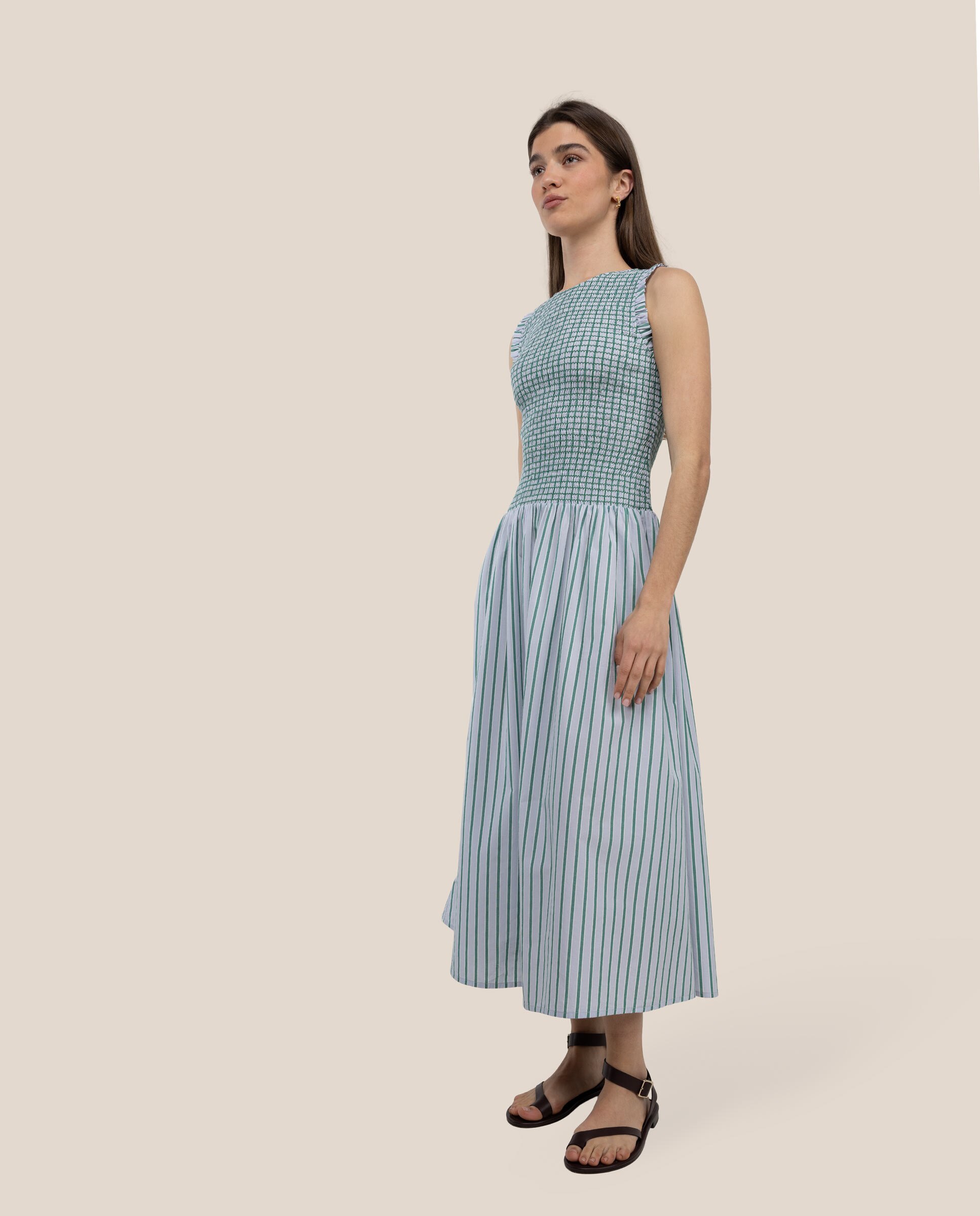 Vestido Midi Às Riscas Valentina Verde-3