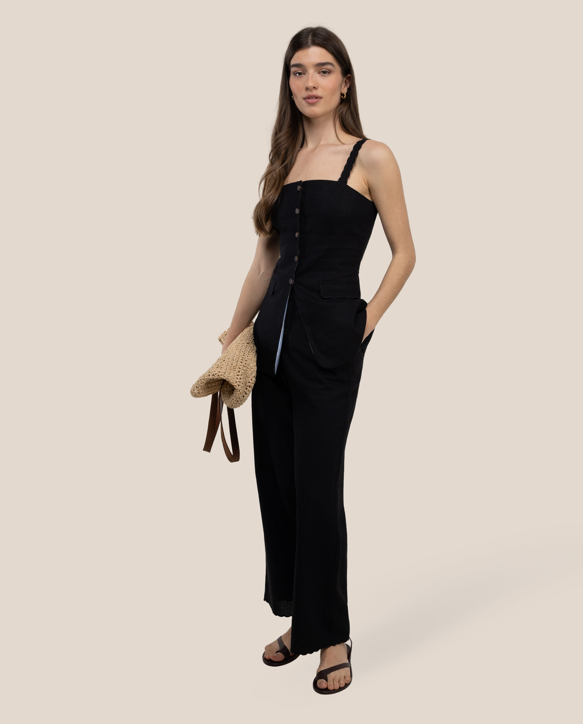 Calças Retas Harper Brancas Preto-1