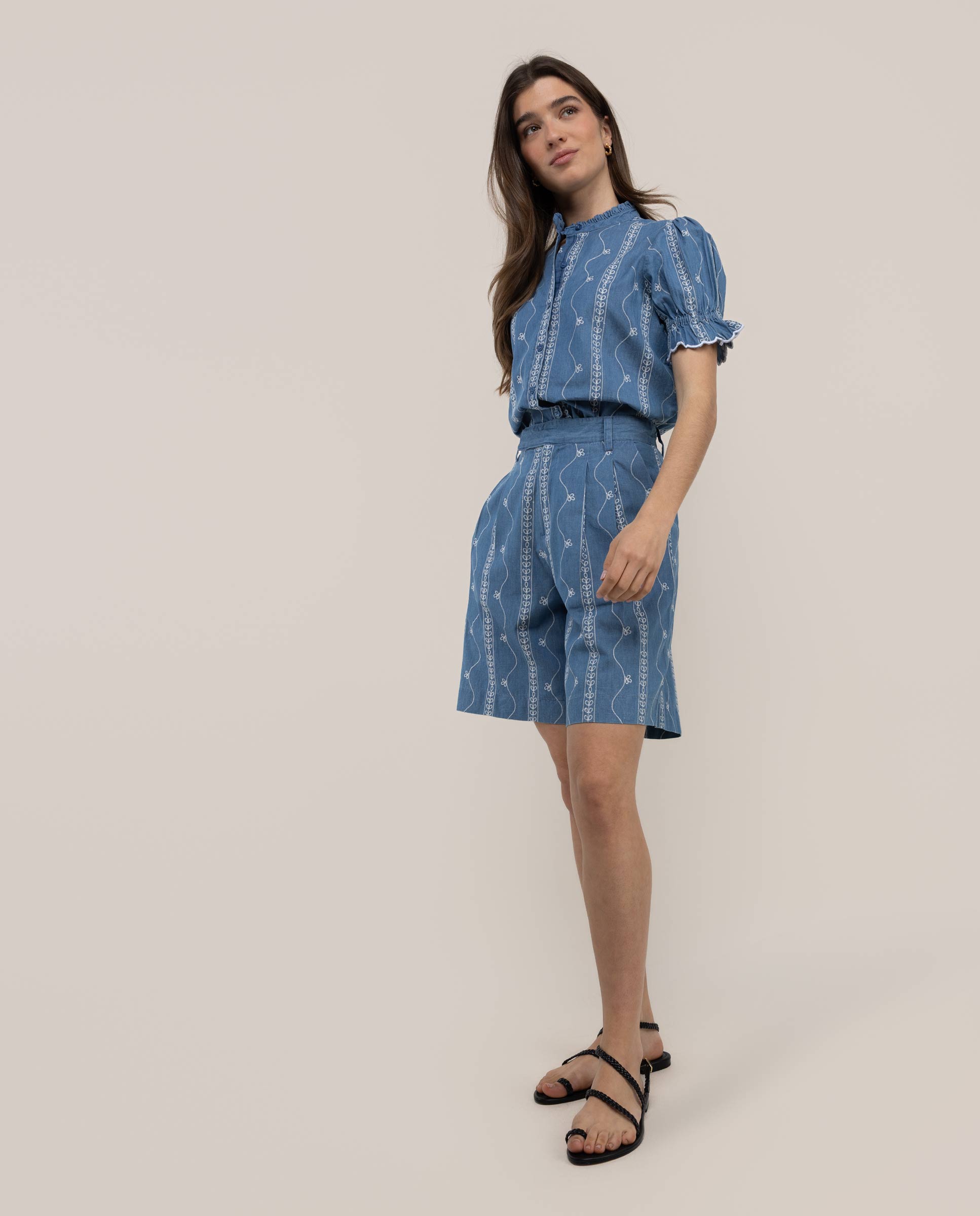 Blusa de Manga Curta Denim Azul-3