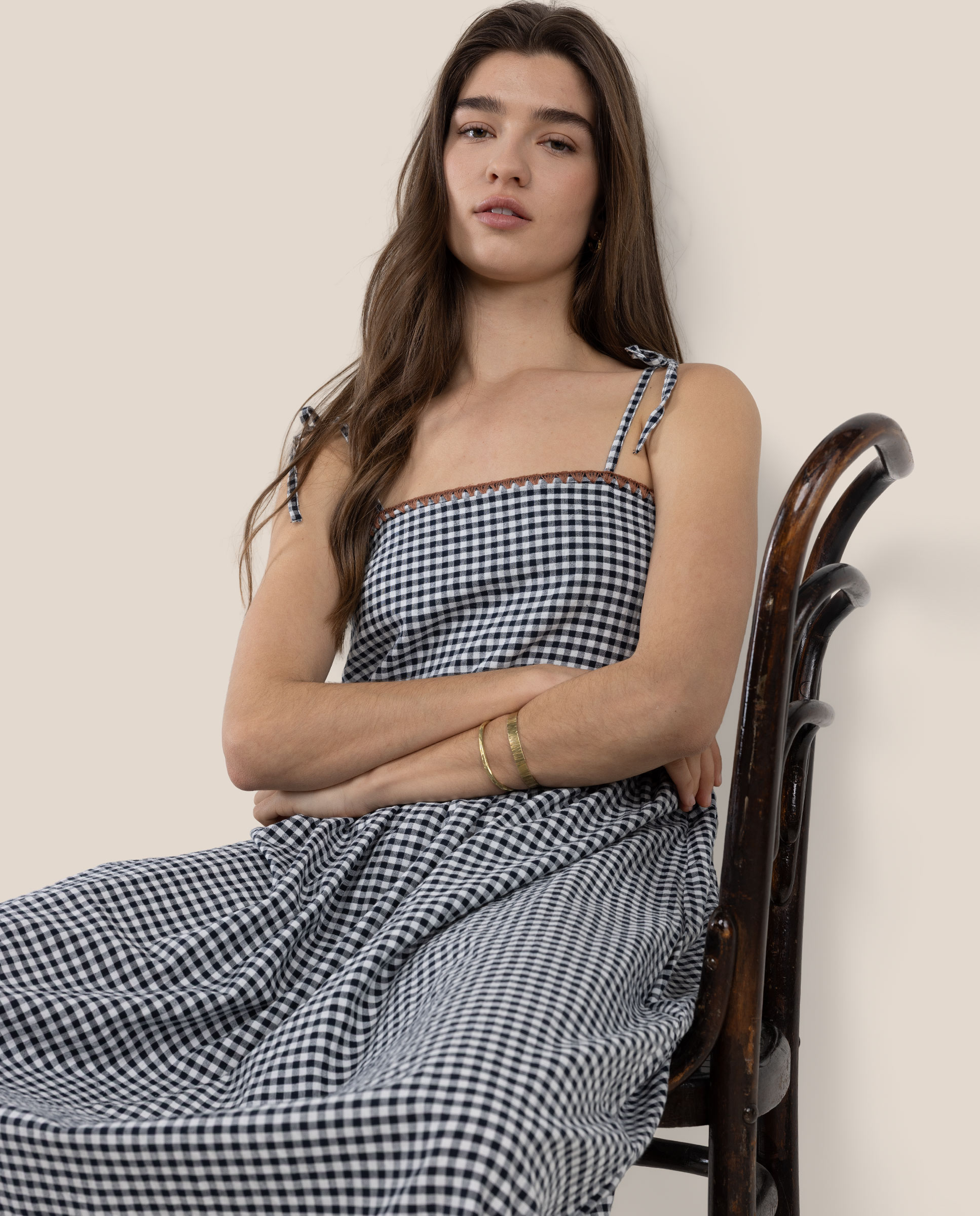 Vestido Comprido Vichy Bianca Azul-3