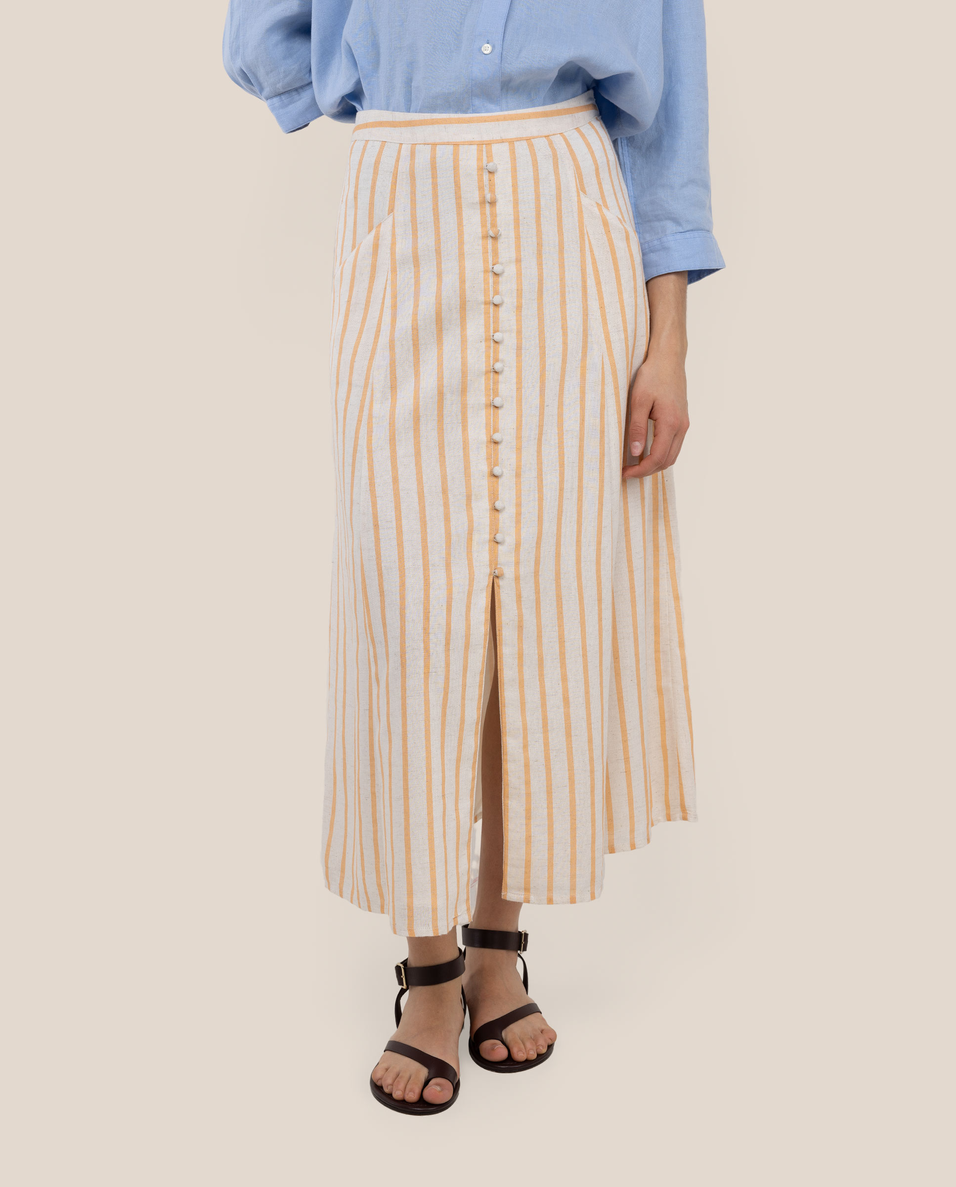 Saia Midi Às Riscas Camille Amarelo-2