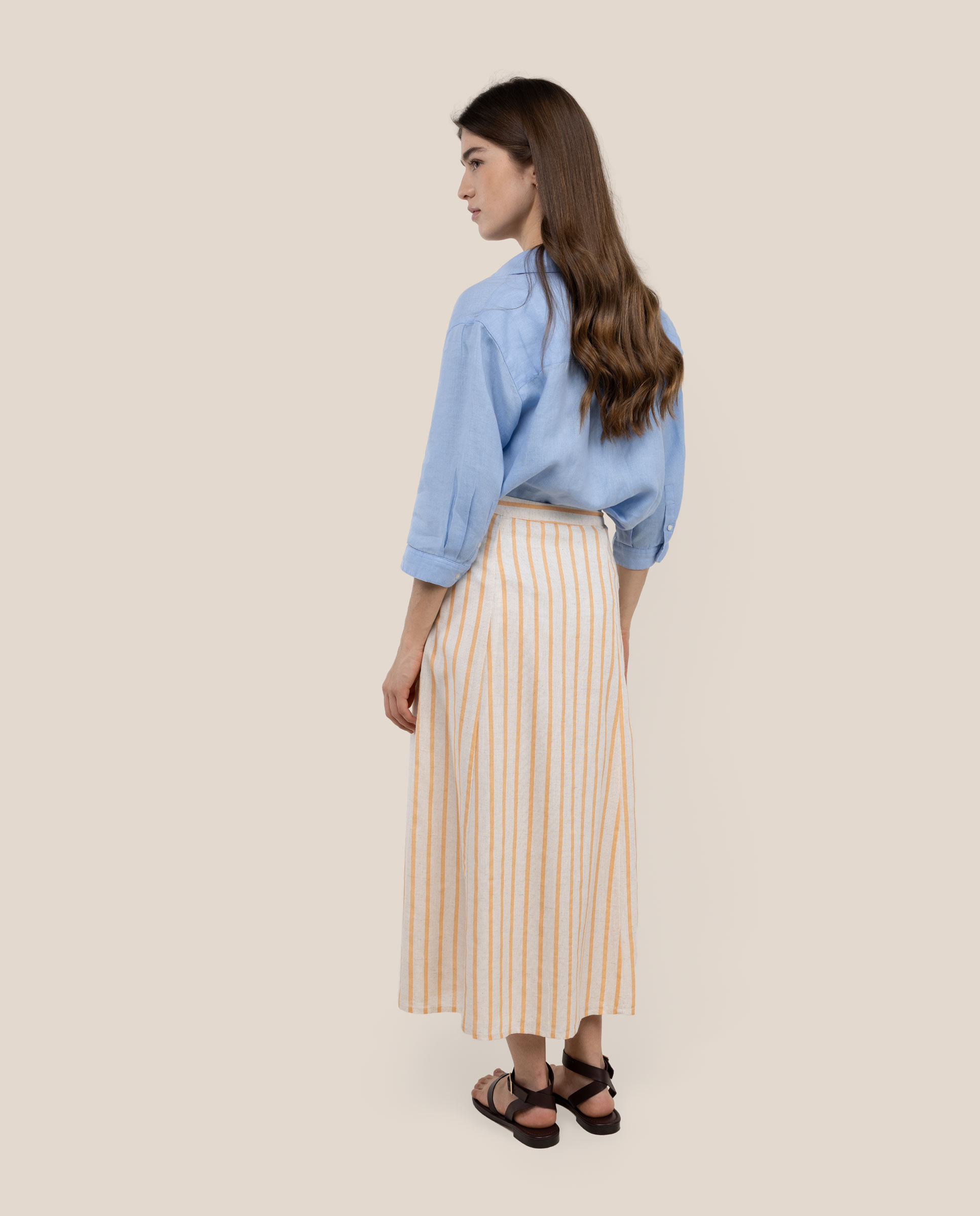Saia Midi Às Riscas Camille Amarelo-3