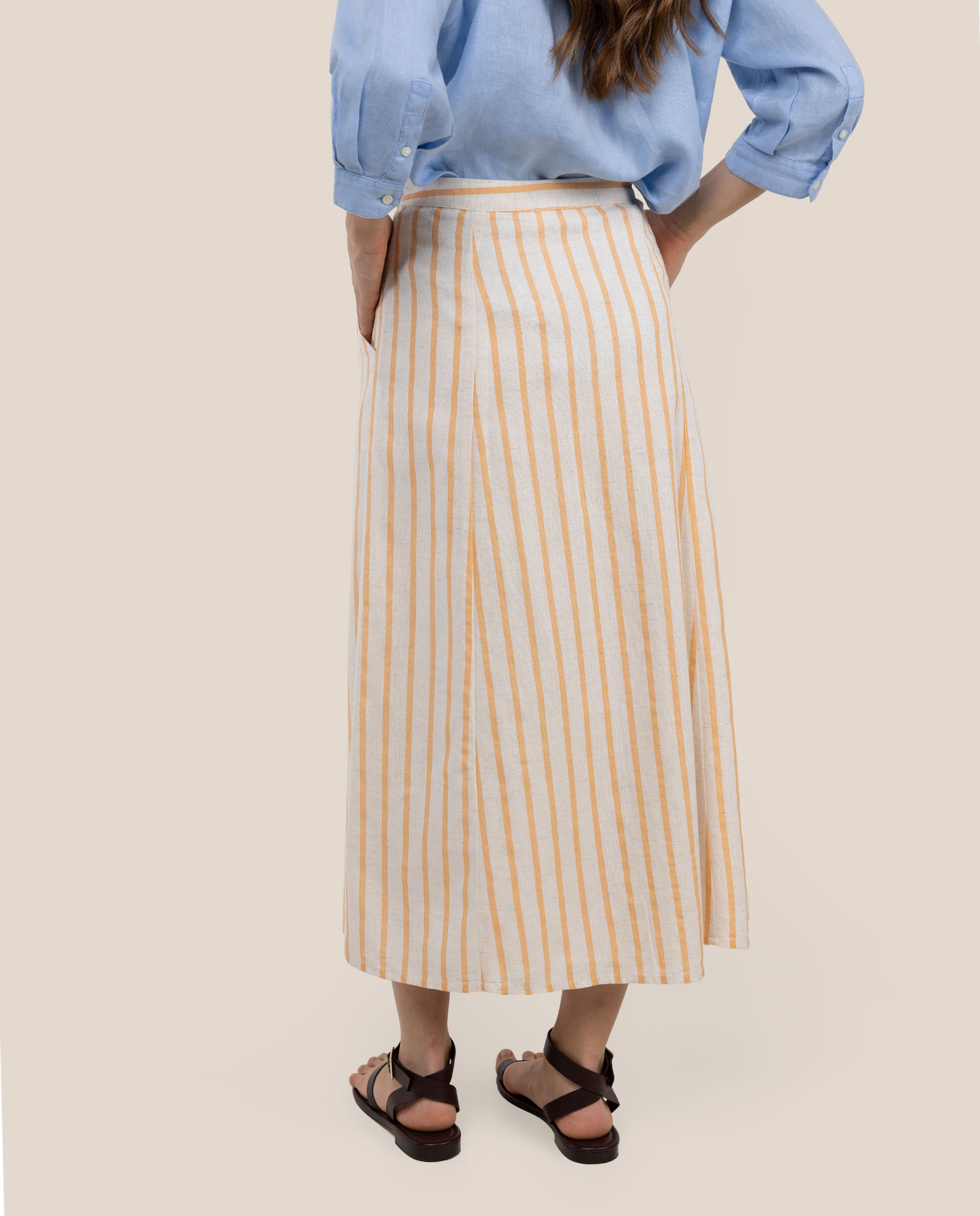 Saia Midi Às Riscas Camille Amarelo-4