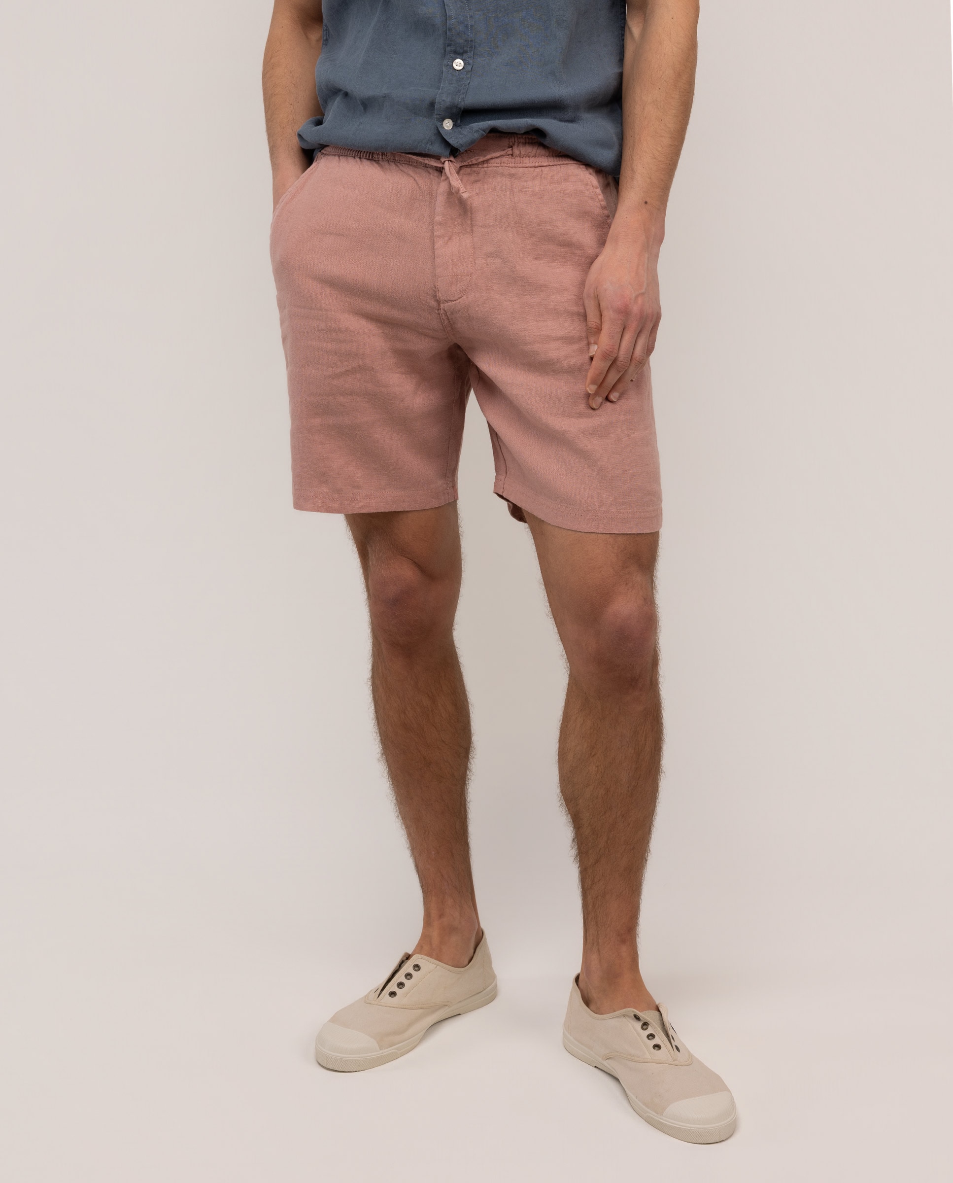 Bermudas de Linho Lisas Vermelho-2