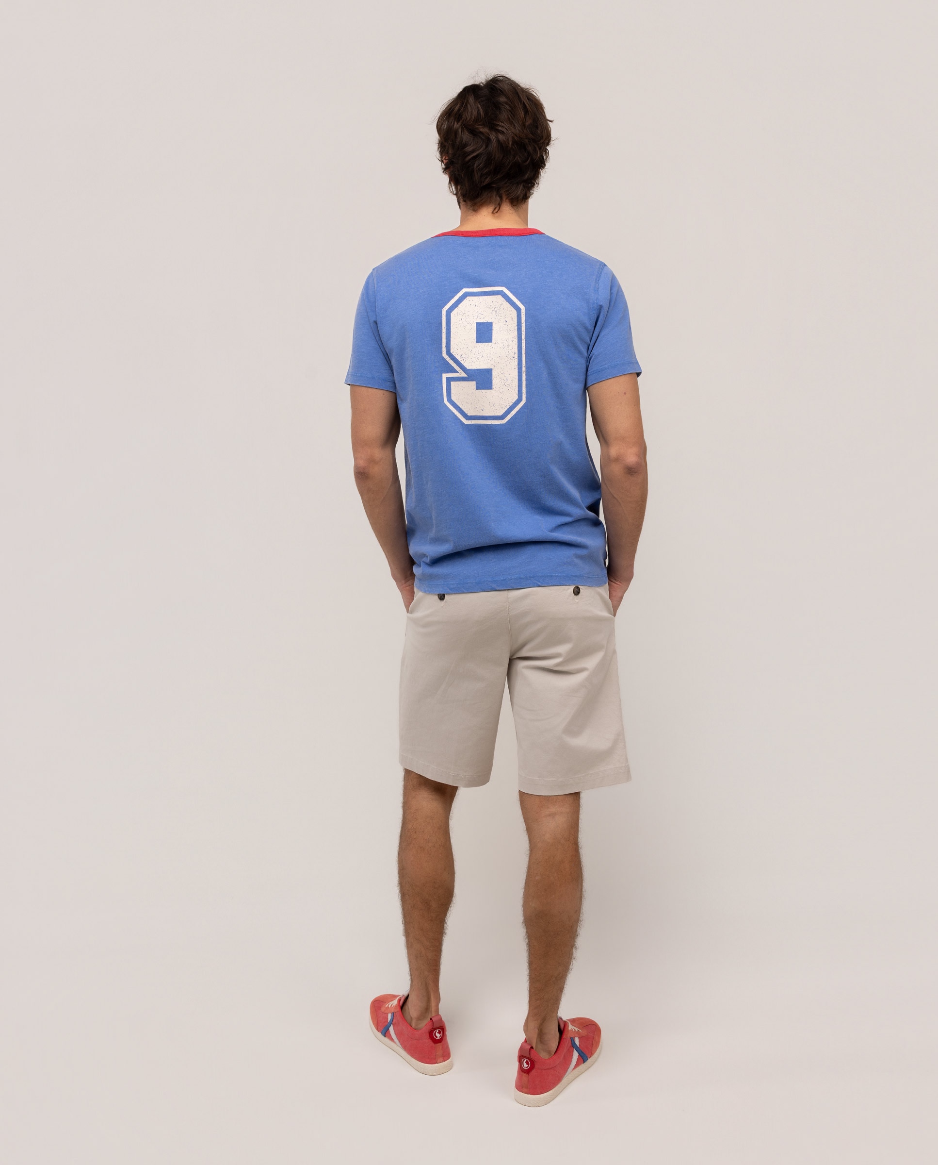 T-shirt de Manga Curta Retro Azul-marinho-4