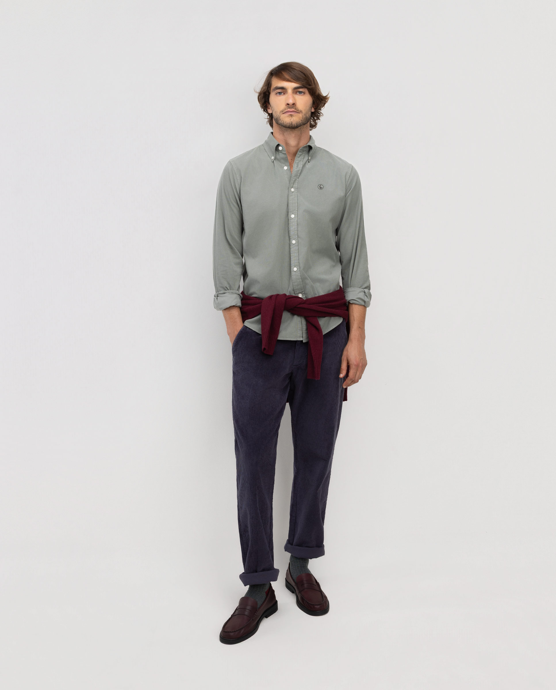 Camisa de Bombazina Garment Dyed Verde-2